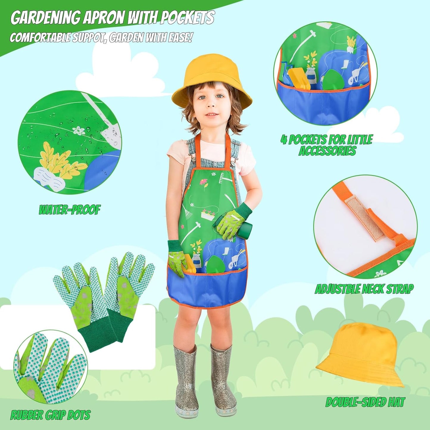 Magic4U Kids Gardening Tools Set, 22 Pcs Metal Garden Tools Toys with 