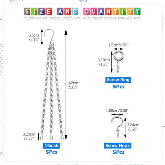 Glarks 15Pcs 16 Inch Metal Hanging Basket Chains Set, 3 Point Flower Plant Pot Replacement Chains with Hooks for Bird Feeders, Planters, Lanterns and Ornaments