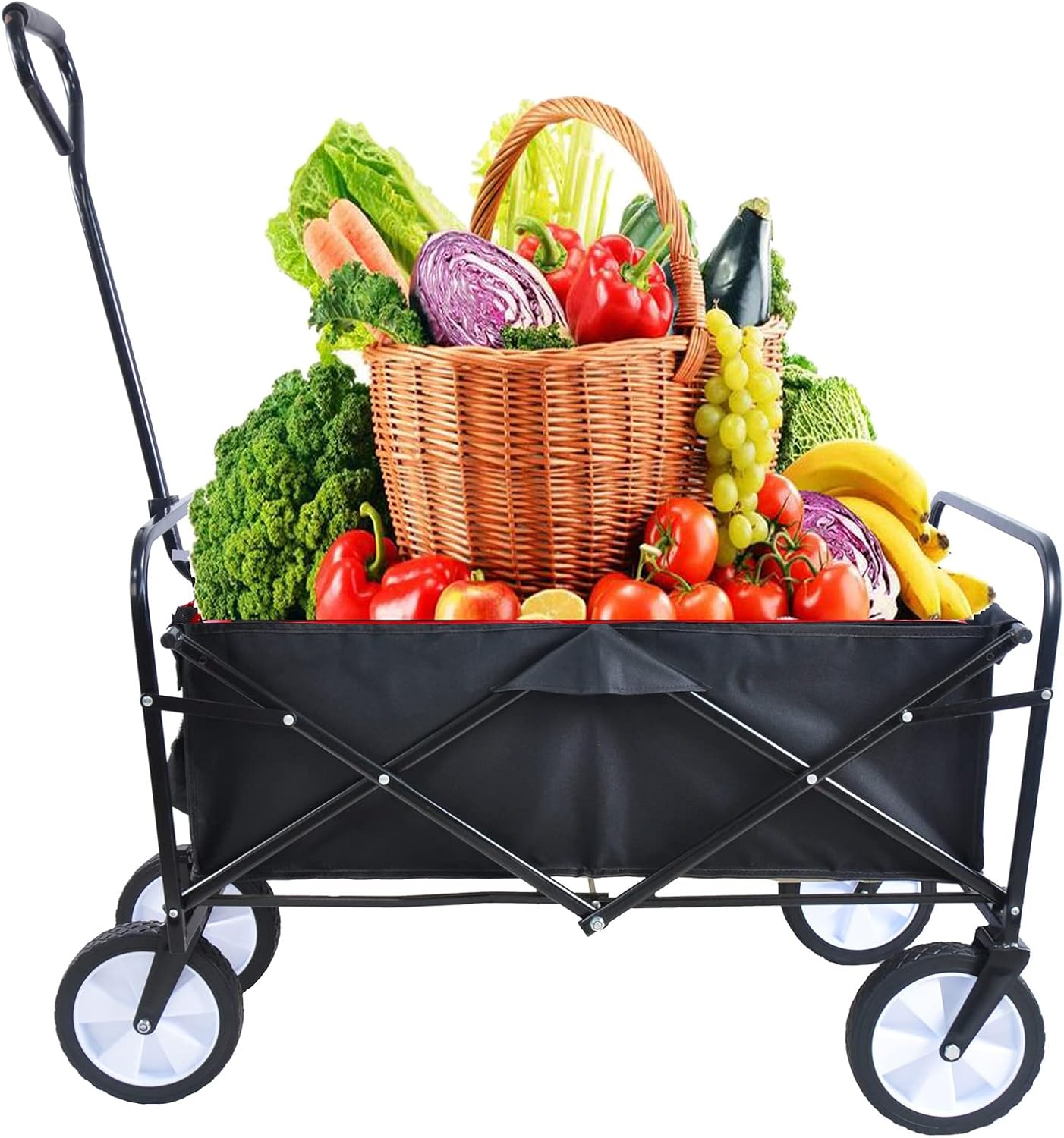 Folding Wagon Cart Collapsible Outdoor Utility Wagon with All Terrain Wheels Beach Wagon,Shopping Cart Camping Wagon Heavy Duty Steel for Beach Camping Shopping Sports Portable (Blue4) (Black2)