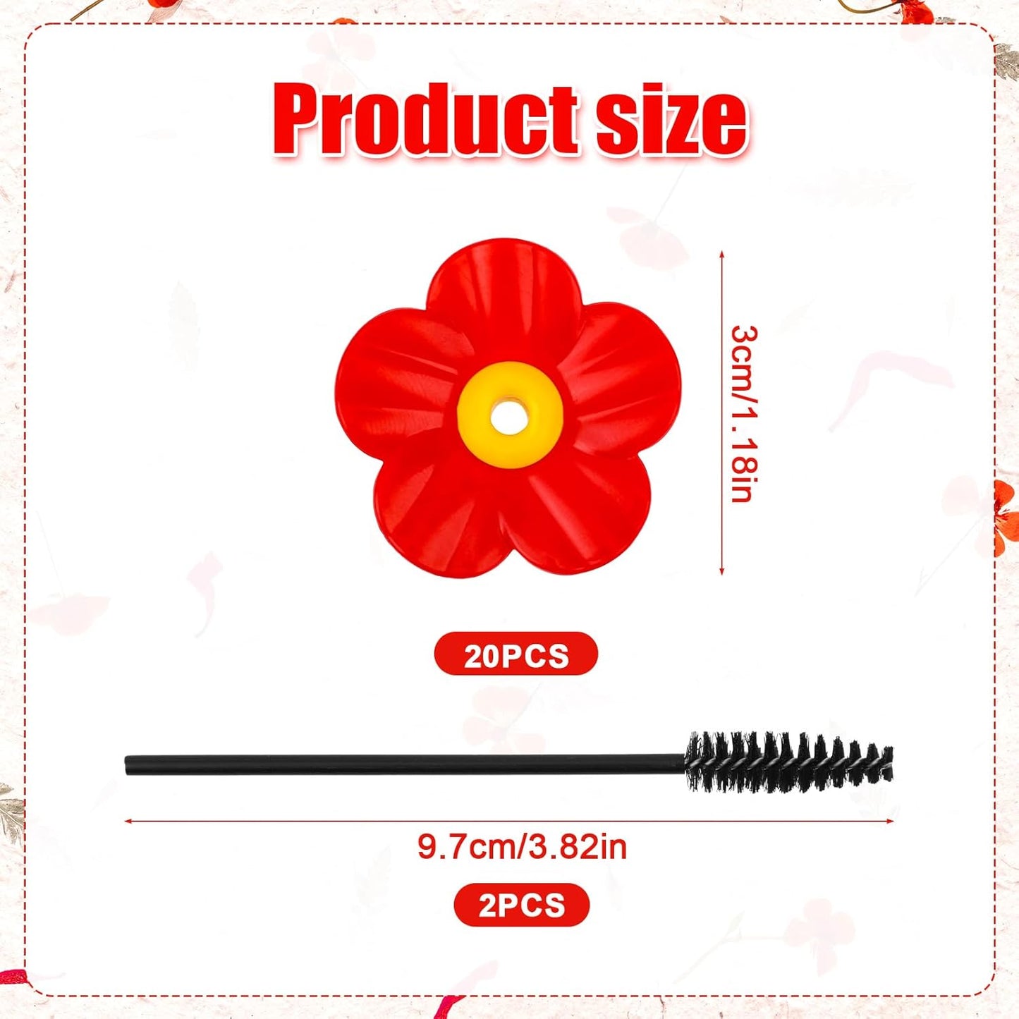 20pcs Hummingbird Feeder Replacement Flowers with 2 Cleaning Brush, Hummingbird Feeder Replacement Parts Bird Feeder Replacement Flowers Feeding Ports for Outdoors Hanging Feeders (Red)