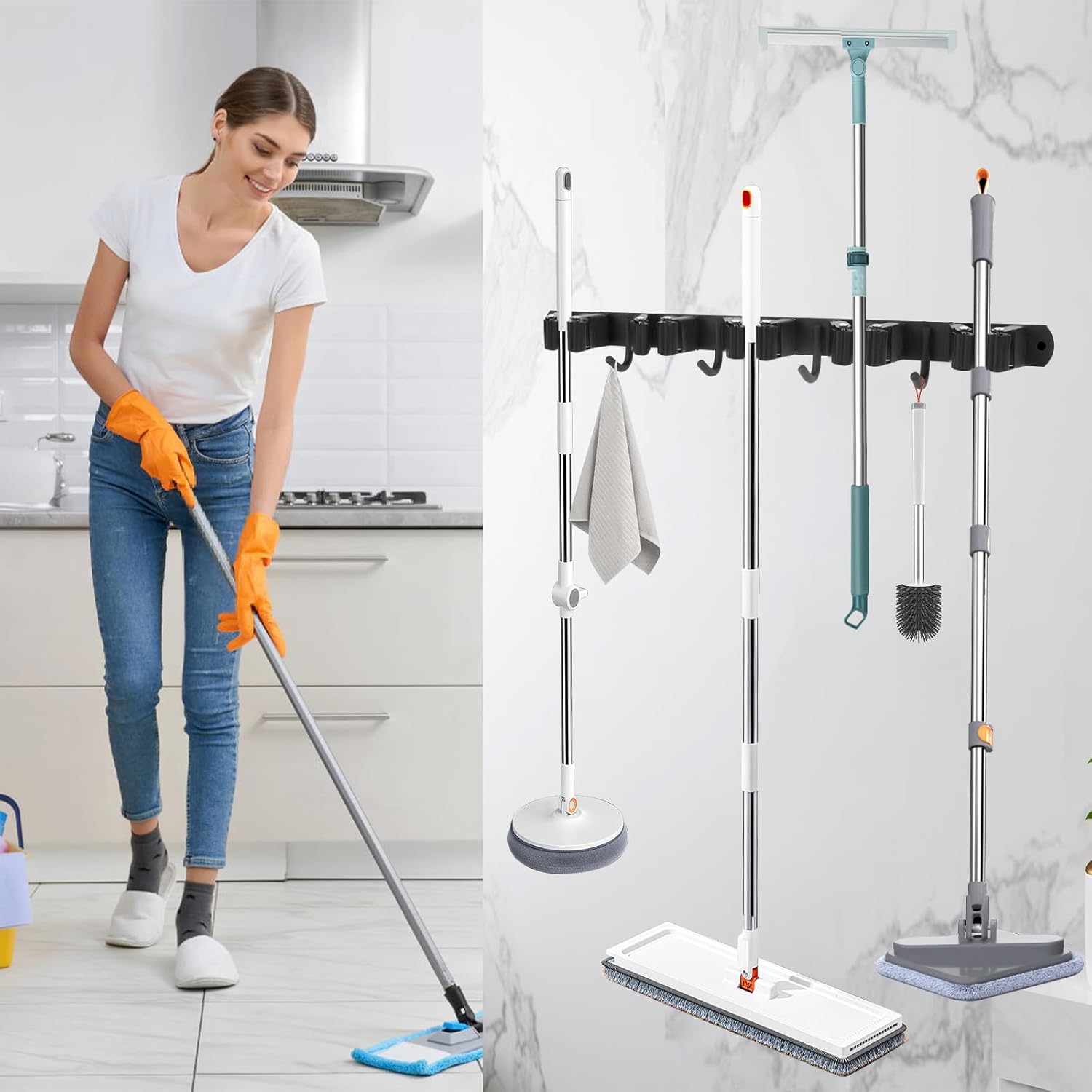 Stainless Steel Mop and Broom Holder, Storage Organizer Wall Mounted,5