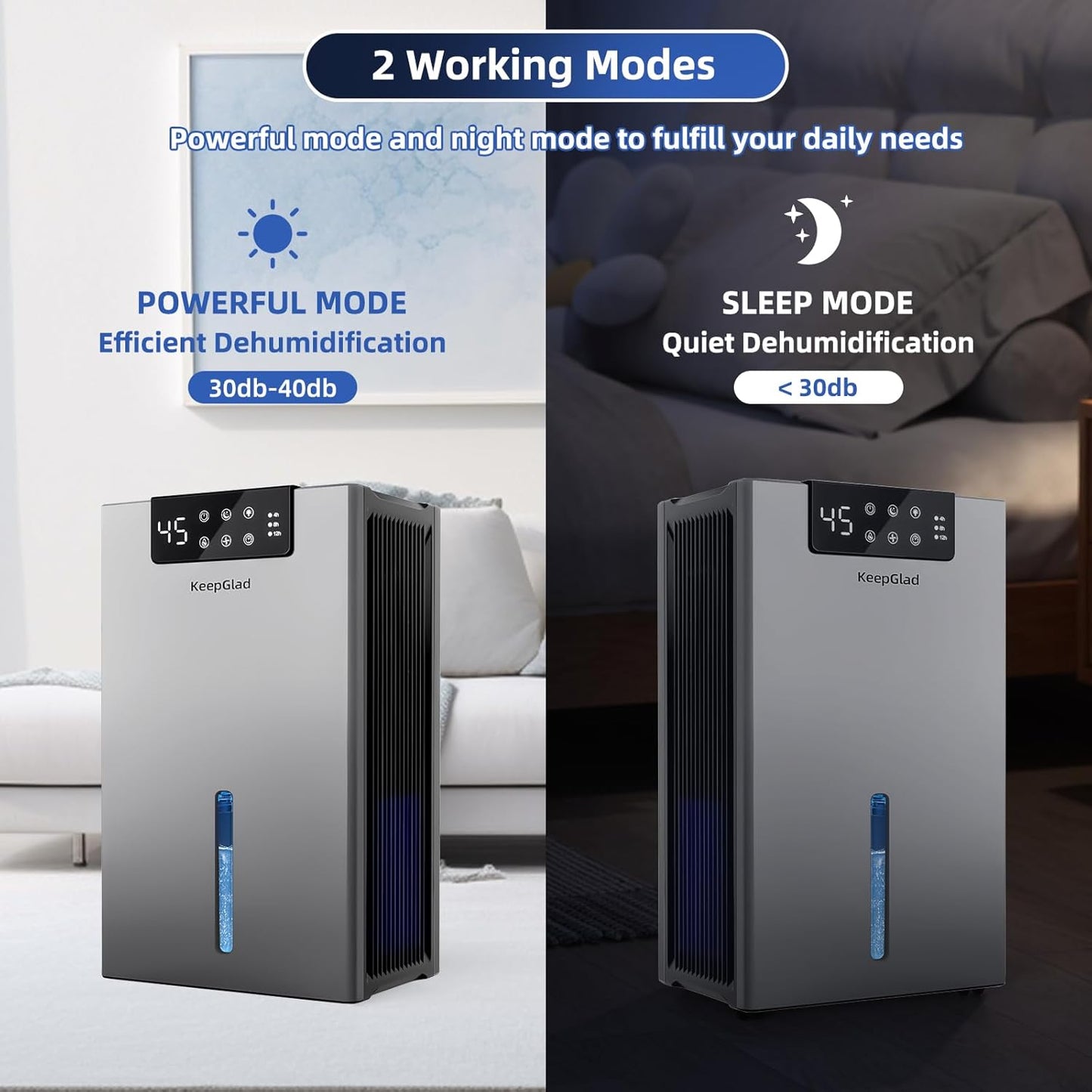 Dehumidifier, 98OZ Dehumidifiers for Home(1000sq.ft), Humidity Display Dehumidifier for Basement Bathroom Bedroom, Auto Shut Off, Washable Filter, Drain Hose, Timer, 7 Ambient Lights, Gray