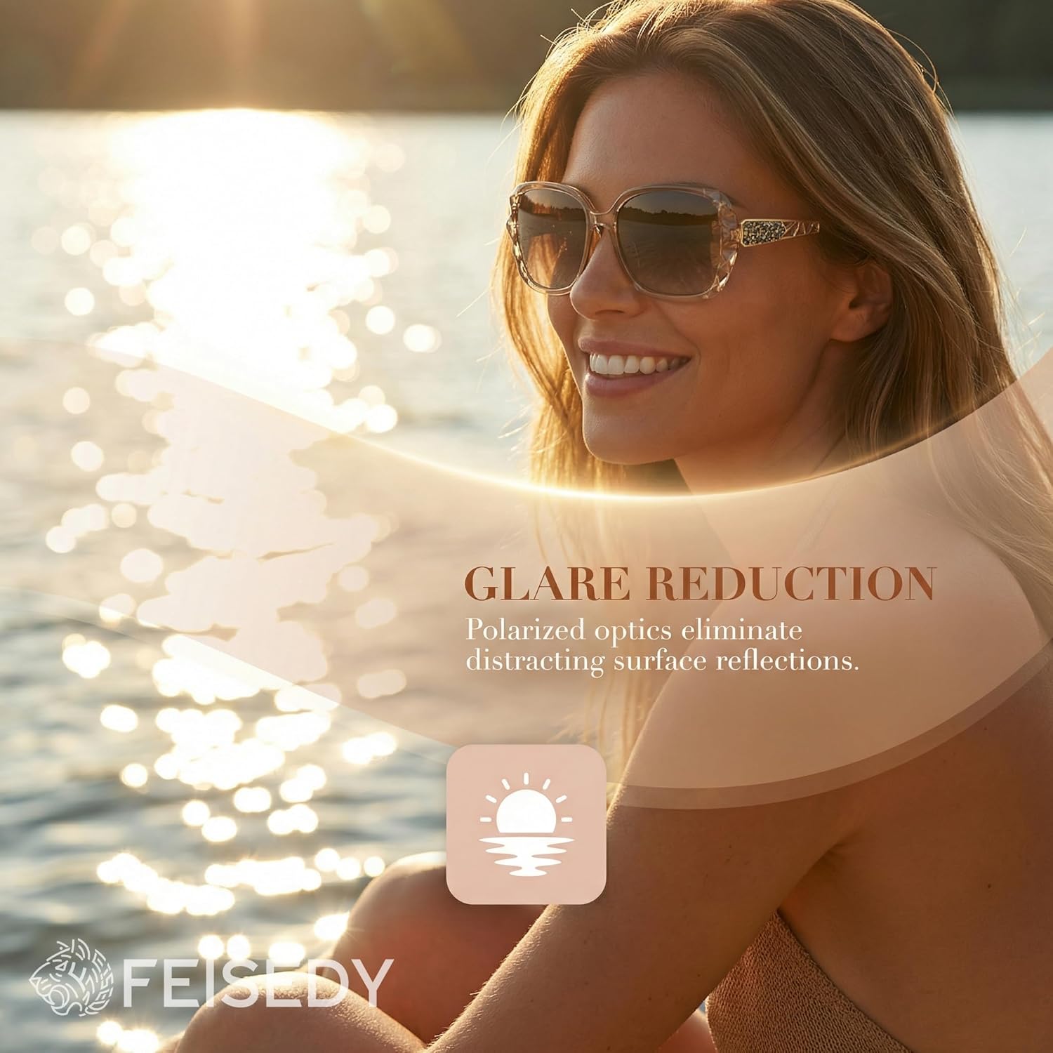 FEISEDY Polarized Women Square Sunglasses Sparkling Composite Shiny Fr