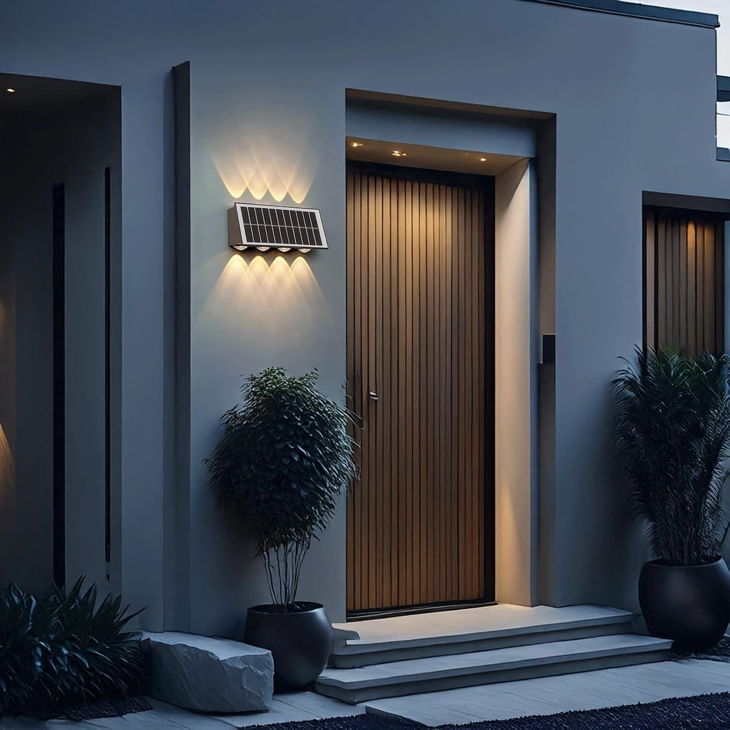 Modern Solar LED Outdoor Wall Light Sconce IP65 Waterproof Aluminum Up Down Light Fixture, Dusk to Dawn Auto On/Off Exterior Warm Lighting for Garden Patio Porch Fence Pathway Cottage(Small)
