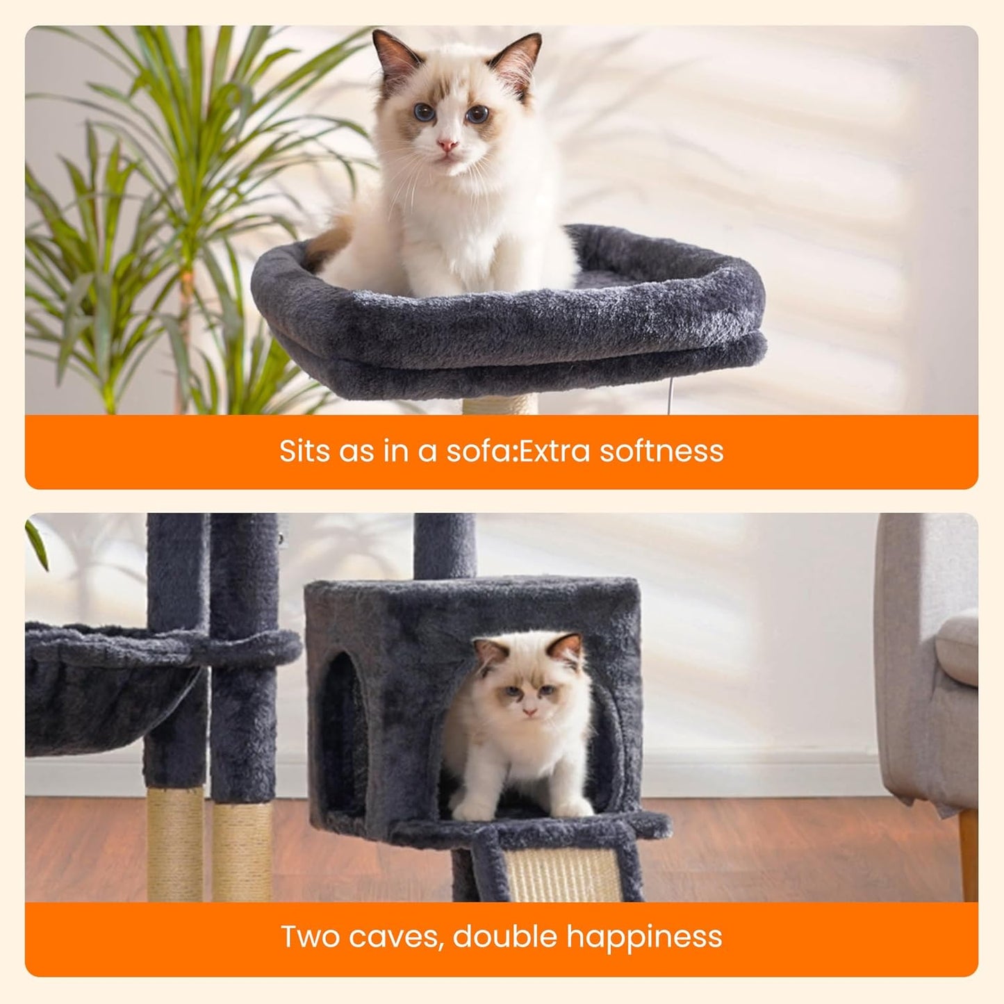 Heybly Cat Tree with Cat Self Groomer Brush, Cat Tower Condo for Indoo