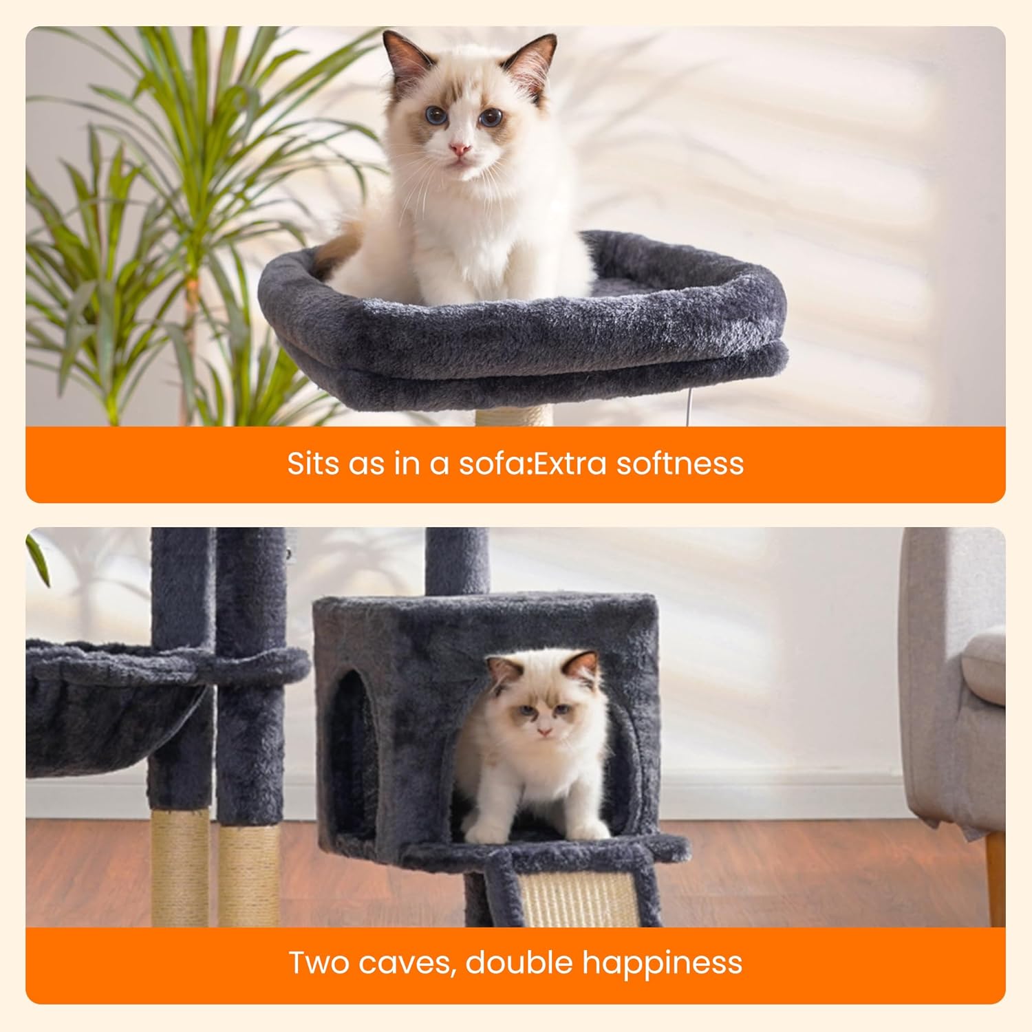 Heybly Cat Tree with Cat Self Groomer Brush, Cat Tower Condo for Indoo