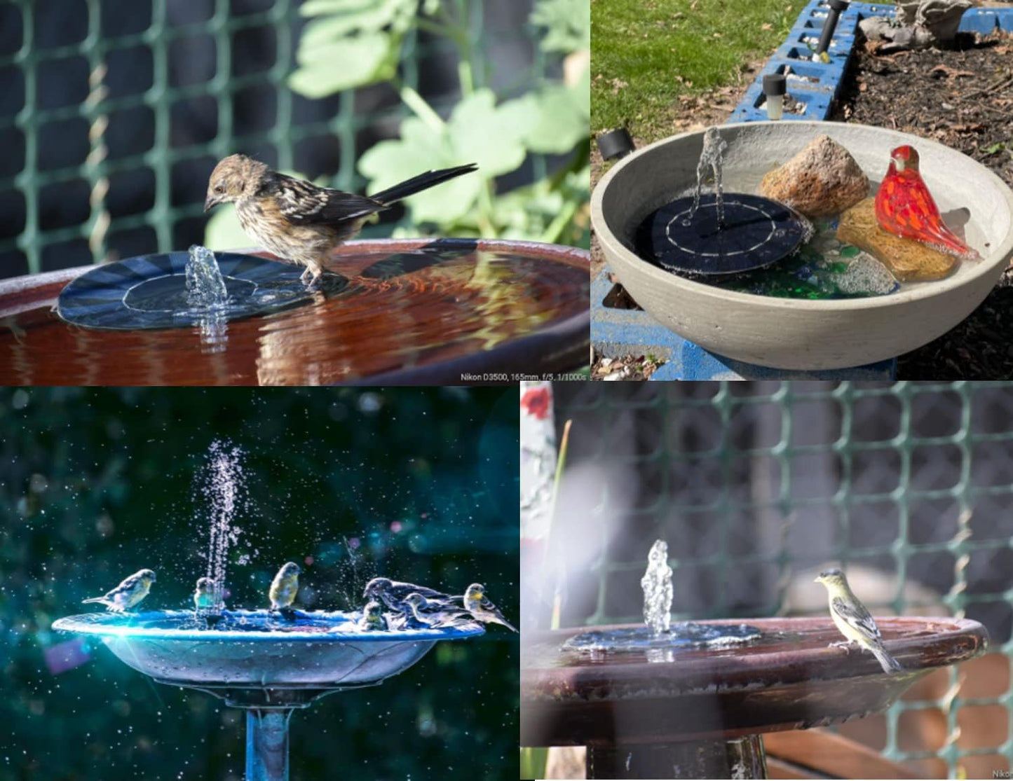 Solar Fountain, Solar Powered Bird Bath Fountain with 4 Nozzles 1.4W S