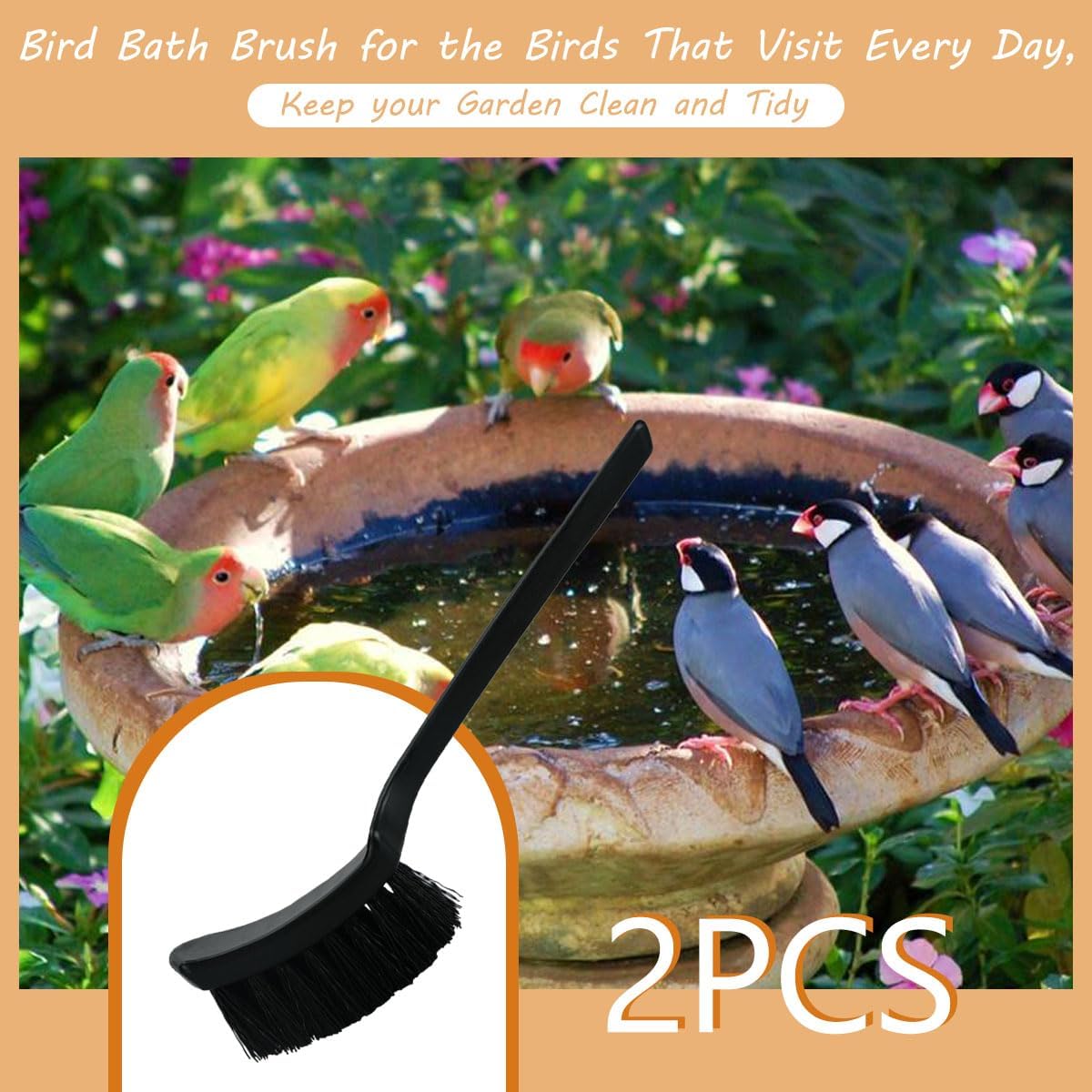 2 Pieces Brush for Bird Baths Bathtub Cleaning Brush Hummingbird Feeder Hard Bristle Utility for Birds Cage Black