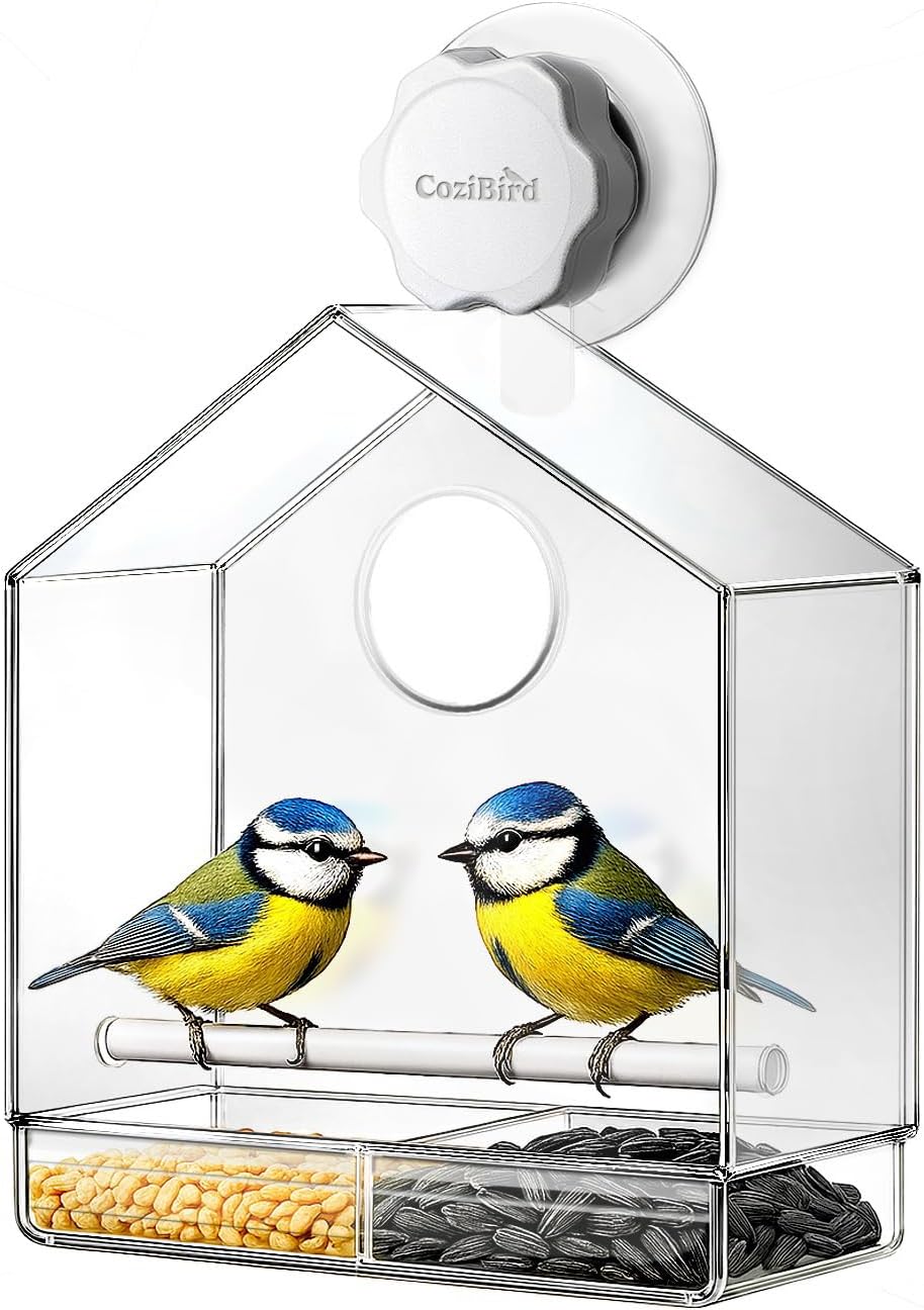 Window Bird Feeder with Ultra Strong Suction Cup - Large Clear Acrylic Weatherproof Birdhouse (Heavy Duty Suction Grip)