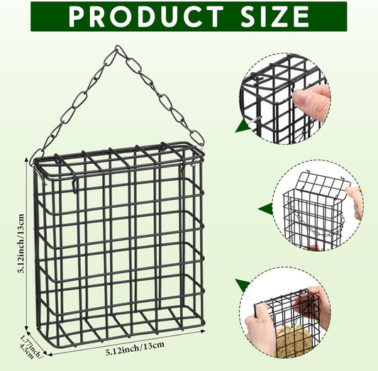 Zhehao 6 Pcs Suet Bird Feeders Outdoor, Hanging Wild Bird Feeder with Single Cake Capacity, Weatherproof Metal Suet Feeder for Garden Yard Outside Decoration, Easy to Clean & Hang (Black)