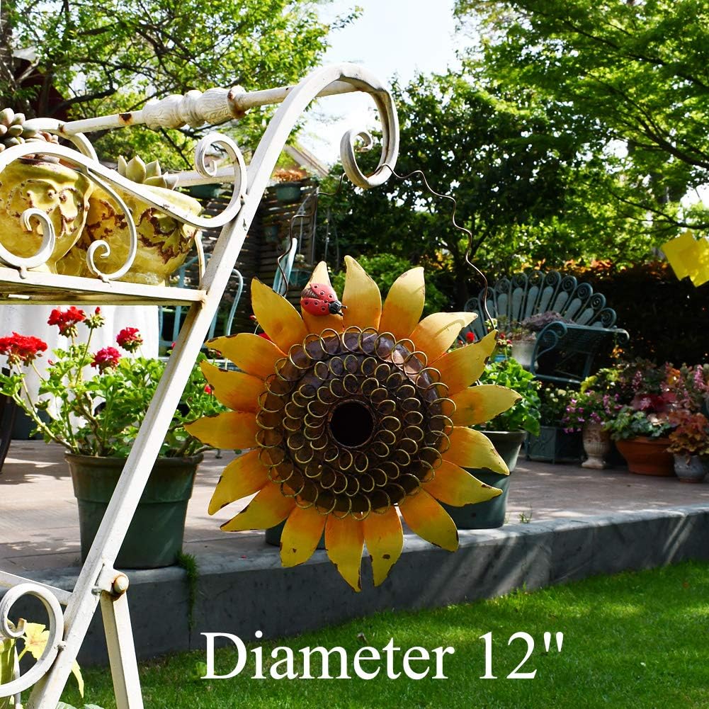 E-view Metal Sunflower Birdhouse Decorative Hand-Painted Hanging Bird House