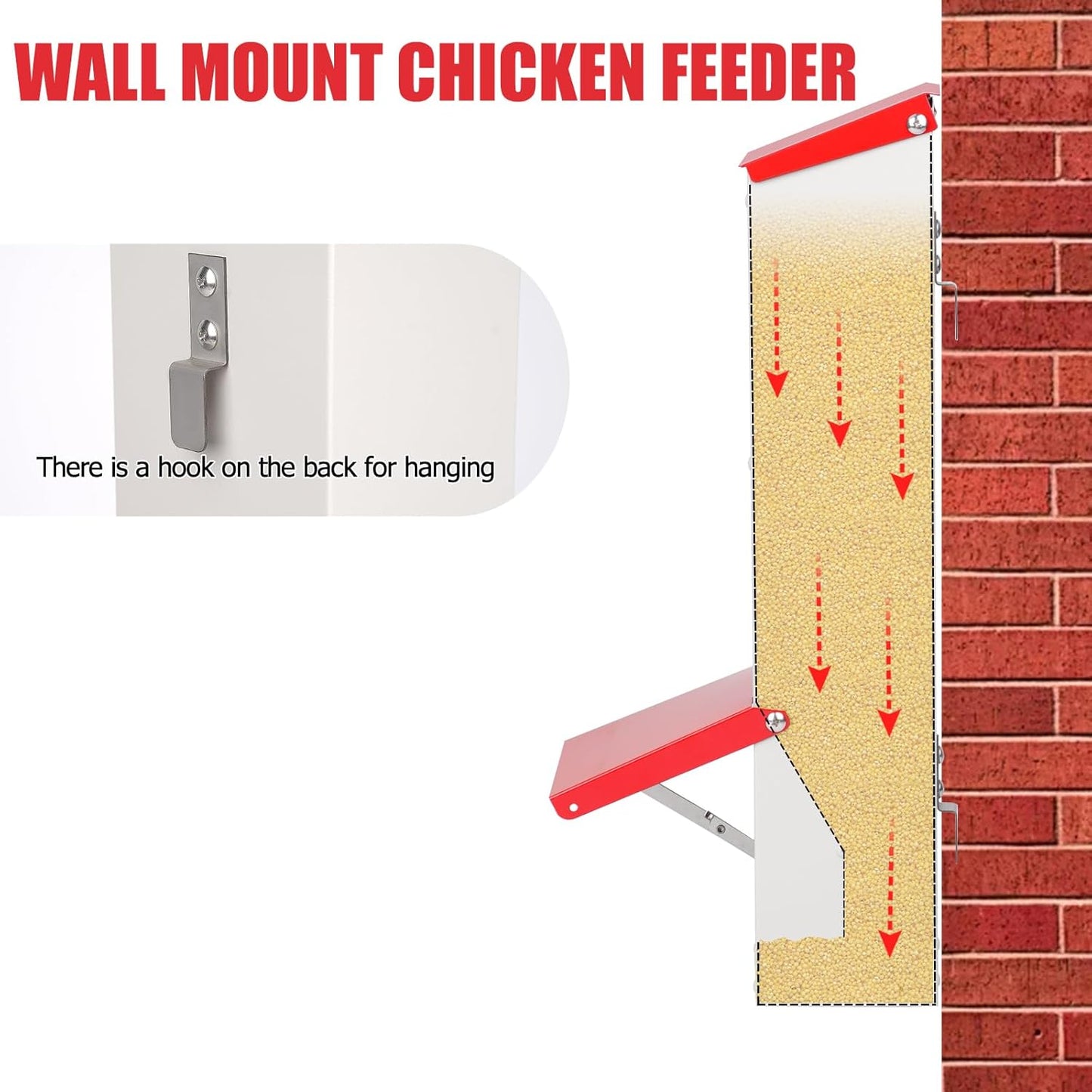 Automatic Bird Feeder Galvanized Metal Bird Feeders for Outdoors No Waste Wall Mounted Poultry Feed Dispenser Holds 8Lbs ForBird Quails Goose Chickens Ducks
