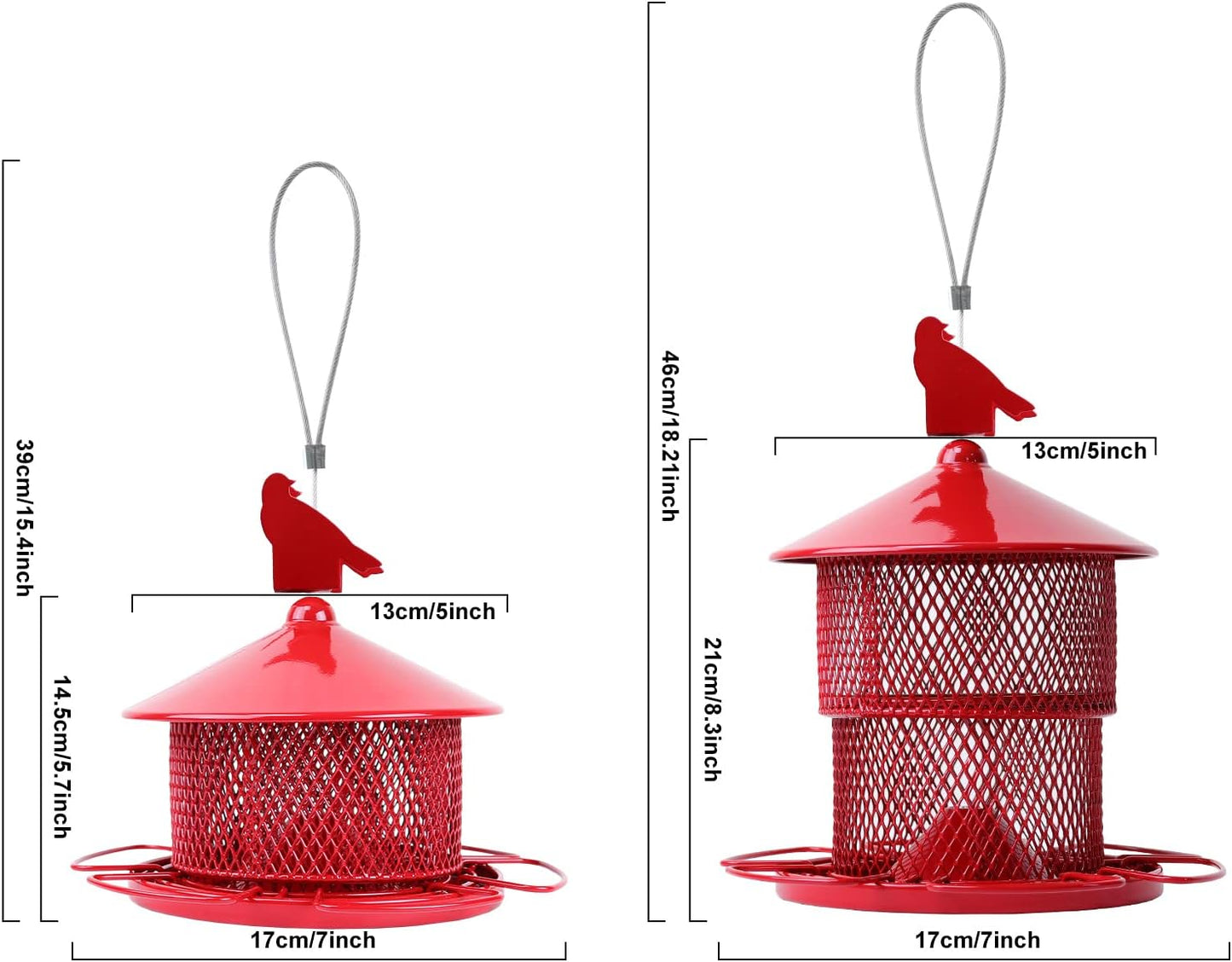 Metal Bird Feeder for Outside Hanging, Bird Feeders Squirrel Proof, 4 Lbs Large Capacity Iron Tube Mesh Wild Birdfeeder for Outdoor Finch Cardinal Chickadees Blue Jay -Red