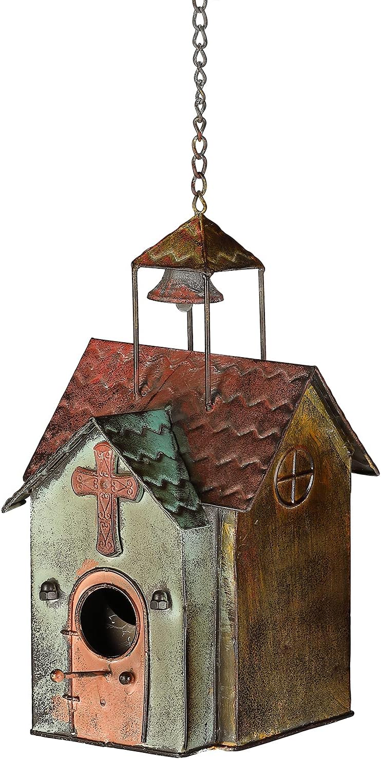 Bird Houses for Outside, Metal Hanging Church Birdhouse