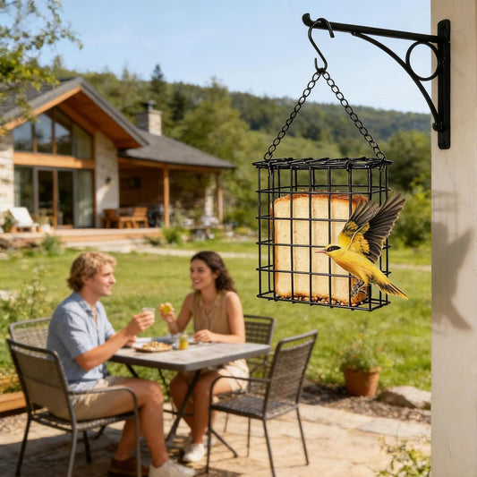 Bird Feeder - Wire Mesh Suet Cage, Hangable Feeding Dispenser with Design, Outdoor Accessory for Patio Lawn Backyard Balcony Birdwatching Park Porch Deck Garden