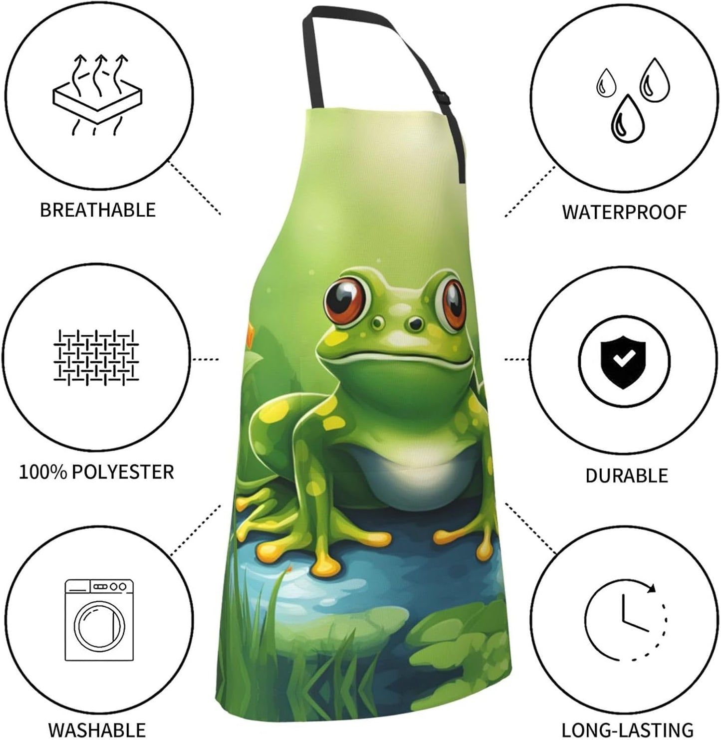 Cartoon frog 1 print Waterproof chef's apron with pocket apron for kitchen cooking baking barbecue and gardening