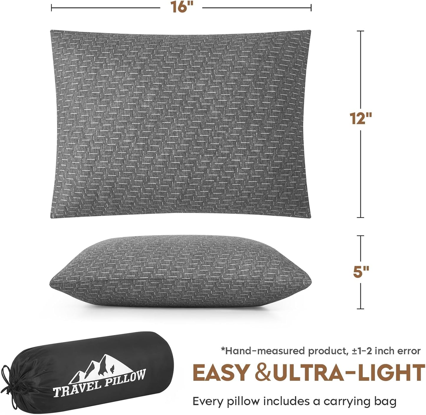 Small Shredded Memory Foam Pillow, Camping Pillow Travel Pillow - Compressible Medium Firm, Breathable Cover, Ideal Backpacking Hiking, Airplane and Car