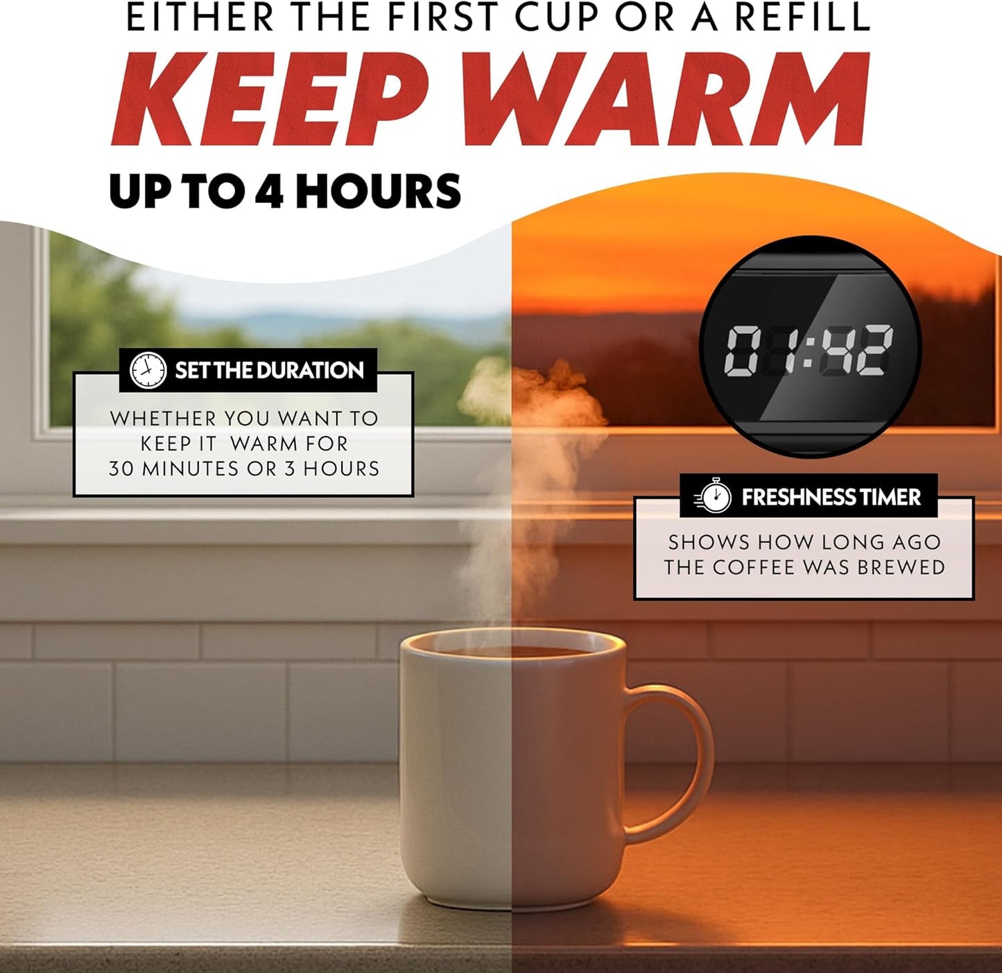 Gourmia Drip Coffee Maker – 5 Cup, One-Touch Brew, Pause & Serve, Adjustable 4 Hr Keep Warm, EZ-View Water Window, Black