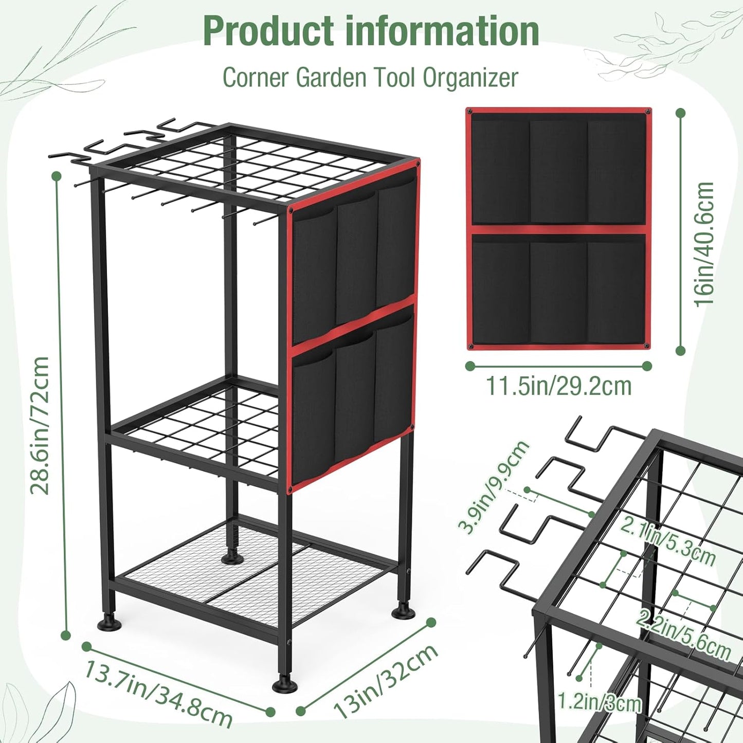 Garden Tool Organizer,Metal Yard Tool Organizer ,Holds 50 Long-Handled Tools/Rakes/Brooms,Side Garden Pocket ,Heavy Duty Steel Yard Tool Storage Rack for Garage,Shed, Outdoor