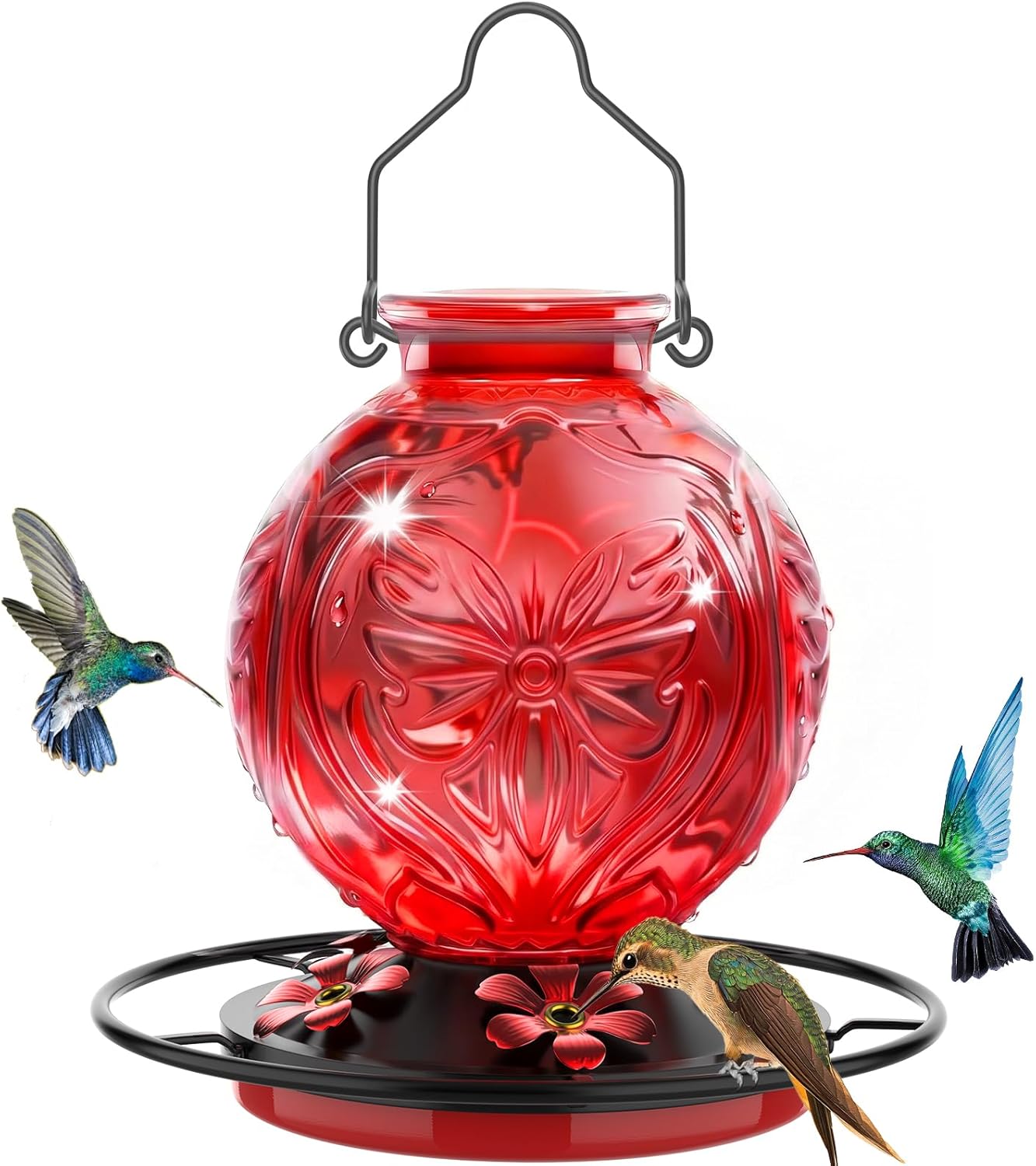 Glass Hummingbird Feeder for Outdoors Hanging, 25Oz Humming Bird Necta