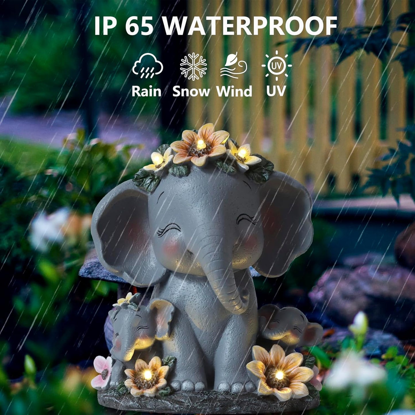 Christmas Garden Gifts for Mom Women Elephant Solar Statues Christmas Patio Décor Grandma Outdoor Sculptures for Lawn Balcony Yard House Warming Gifts New Home Mothers Day