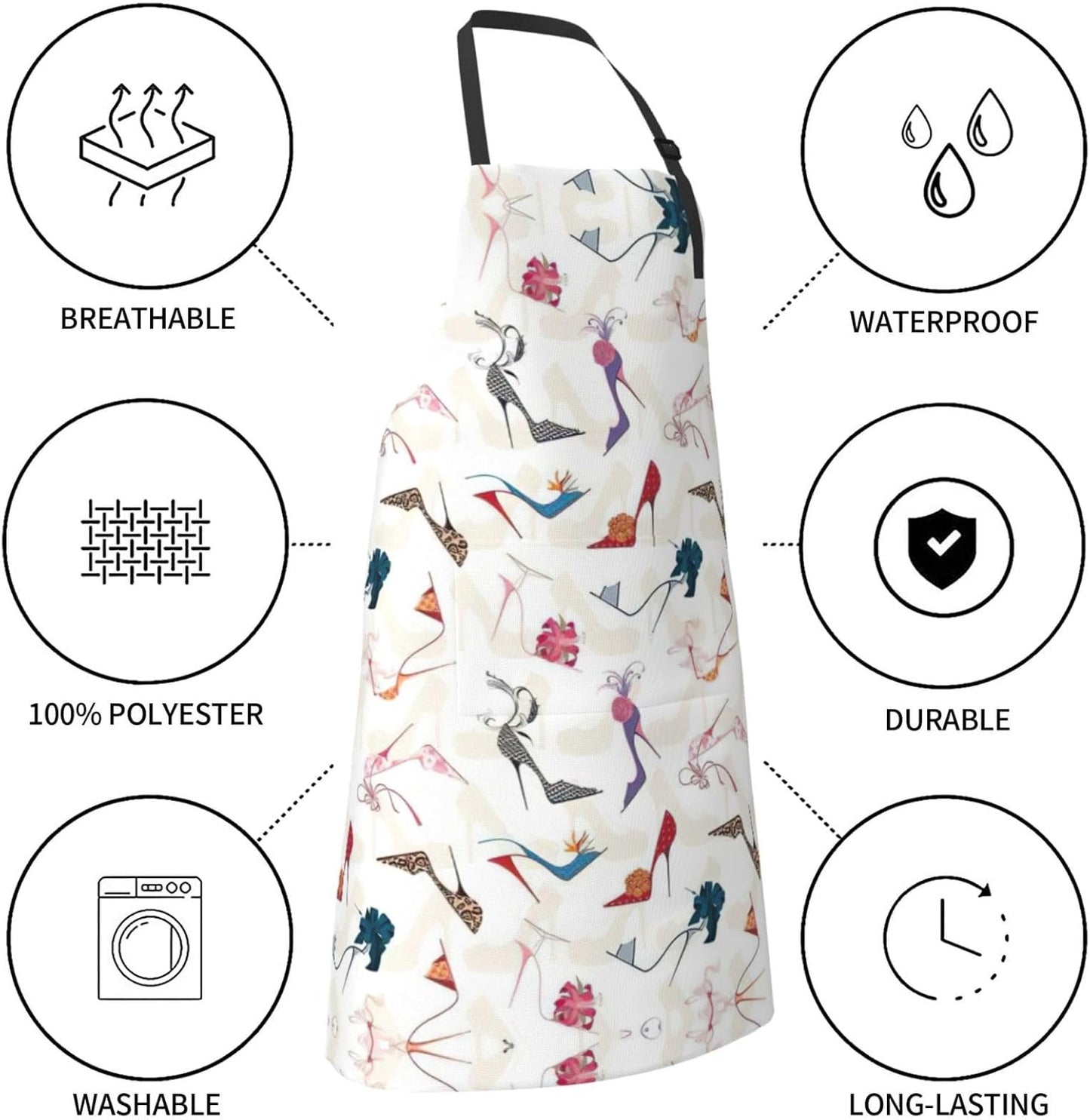 High Heel Shoes Print Laundry apron 28x33 In Waterproof Kitchen Apron with Pockets for Cooking Baking
