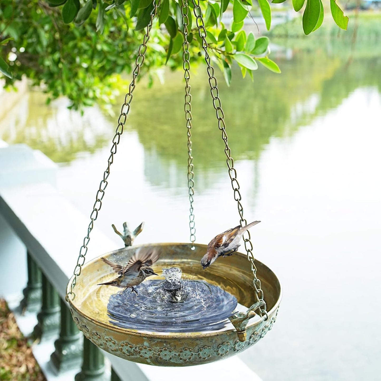 Hanging Bird Bath, Metal BirdBaths for Outdoors, Birdbath Hanging for Outside Bird Feeder Seed Tray Garden Yard Decor