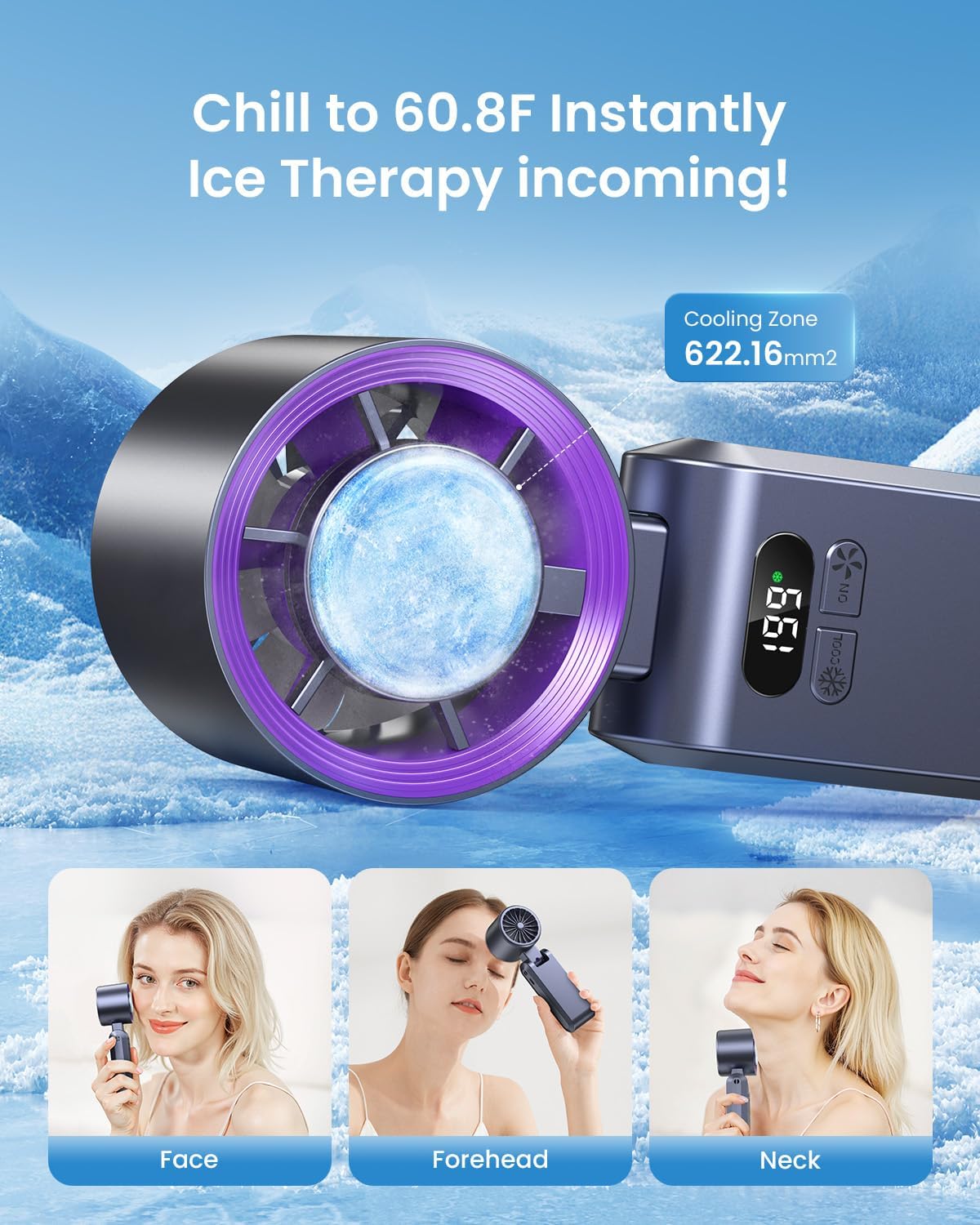 Kimguard Handheld Portable Turbo Fan with Ice Cooler, Speed (1-199) Rechargeable Personal Fan[20000 RPM] Small Pocket Fans for Travel/Outdoor/Home/Office, Purple