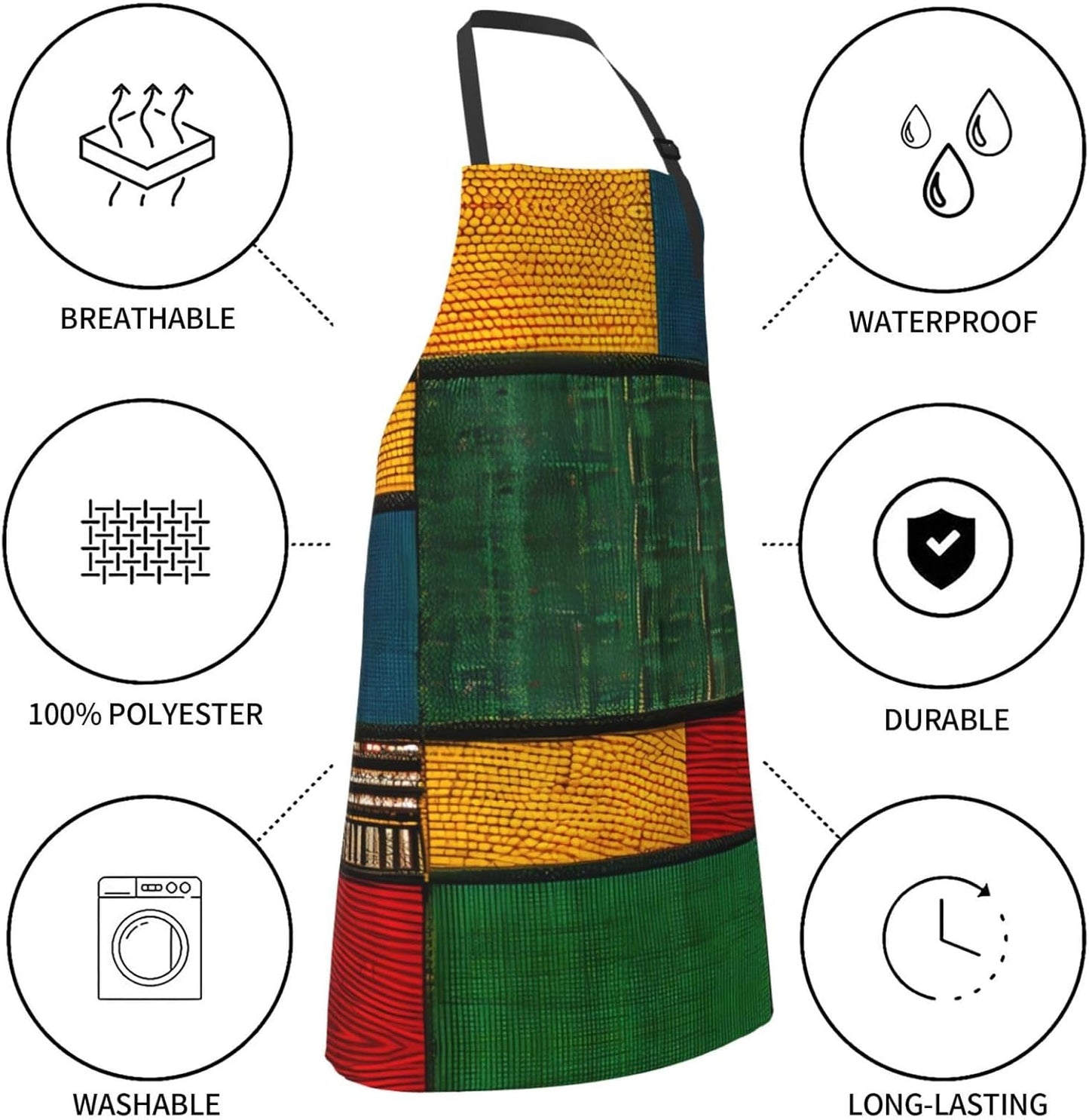 African Style Patchwork print Waterproof chef's apron with pocket apron for kitchen cooking baking barbecue and gardening