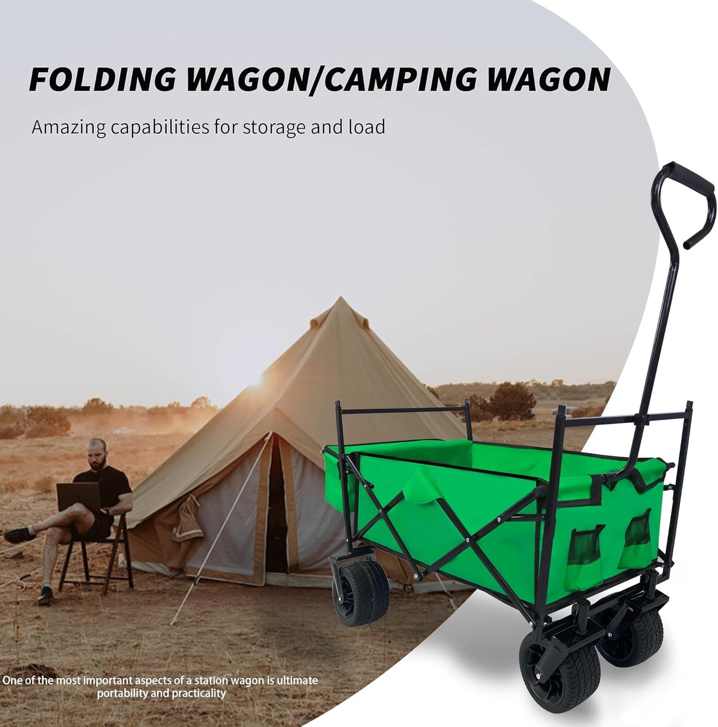 Collapsible Folding Wagon Cart, Collapsible Wagon with Folding Design, Utility Grocery Wagon for Camping Shopping Sports
