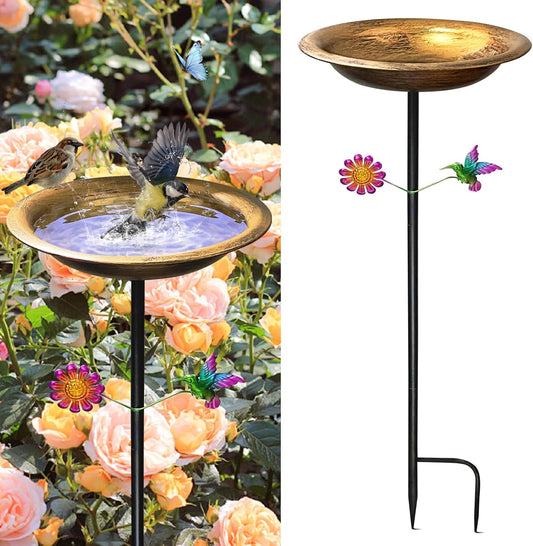 Bird Bath for Outdoors,Metal Freestanding Garden Bird Feeder with Deco
