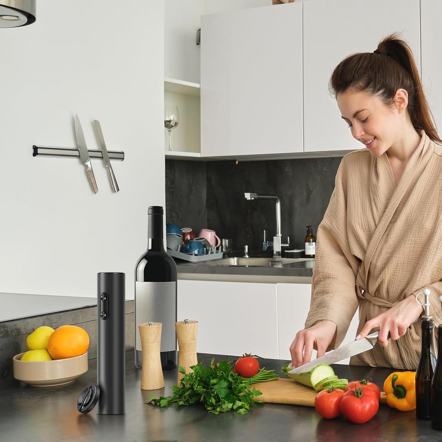 Electric Wine Opener, Automatic Corkscrew with Foil Cutter, One-Button