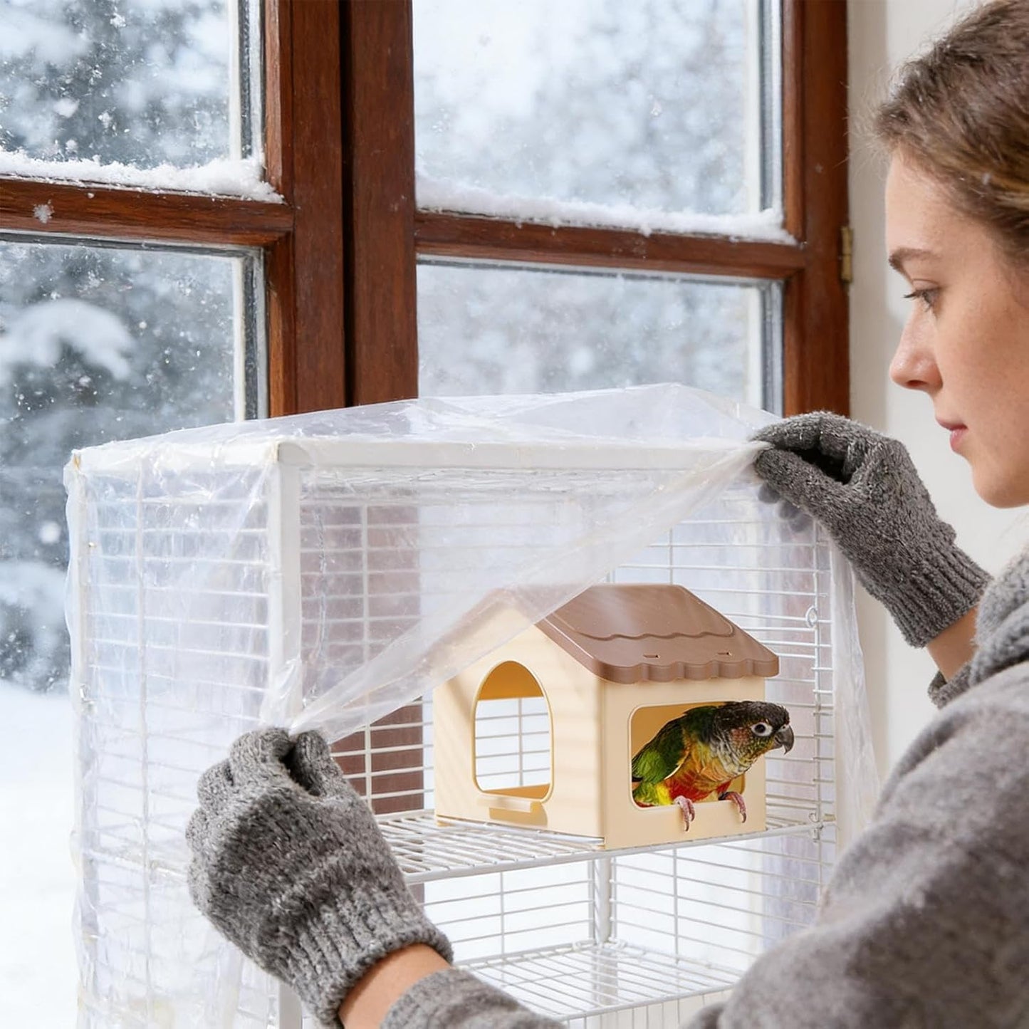Small Bird Nest, Retractable Pet House, Compact Indoor Aviary Design, Wood Material Detail with Soft Interior, Bird Supplies with Ease, Winter Sleeping Resting Hiding Feeding Decoration