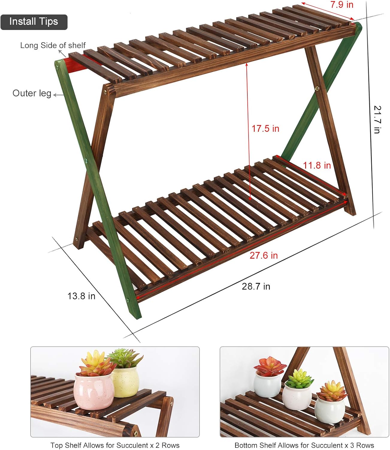 Wood Plant Stand Indoor Outdoor 2 Tiers Flower Stand Corner Stepped Pl