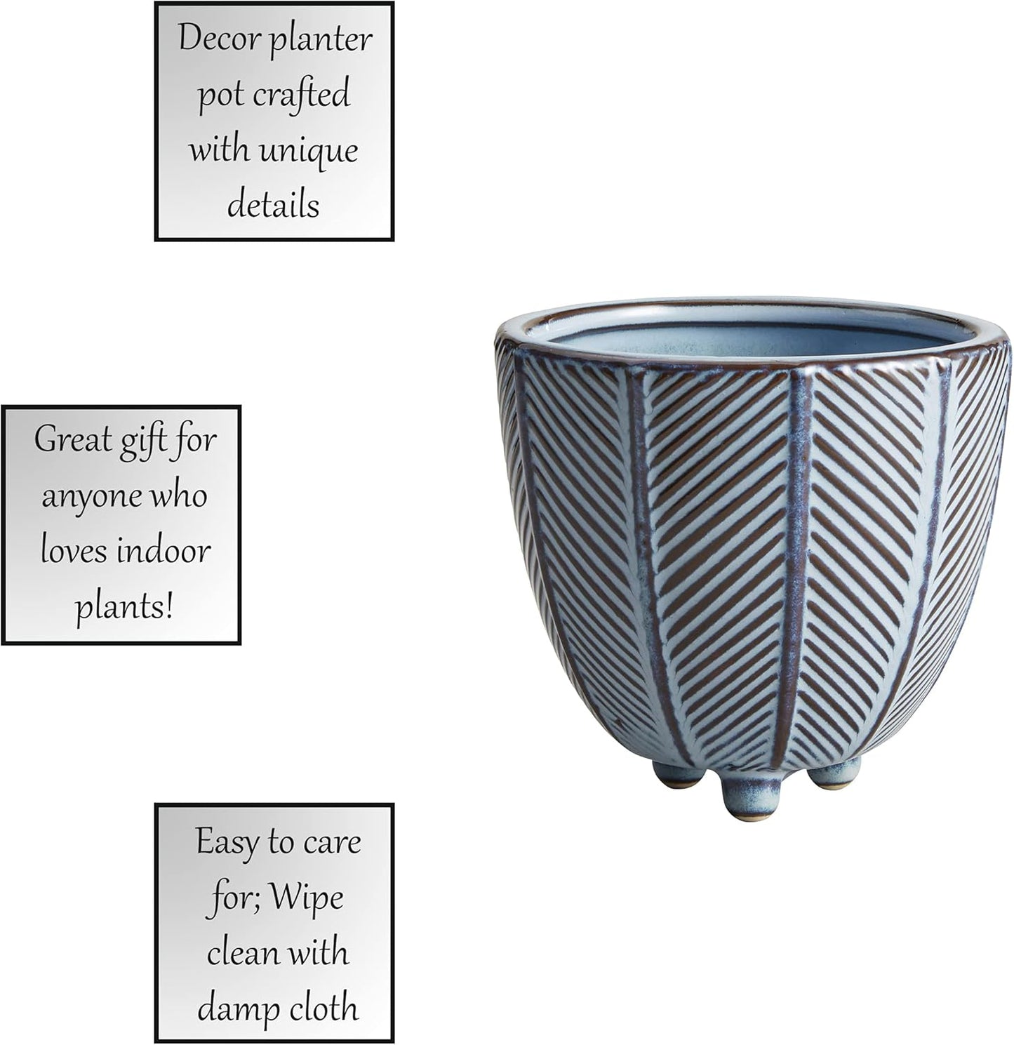 47th & Main Ceramic Decorative Pot, 4.5" Tall, Blue Line