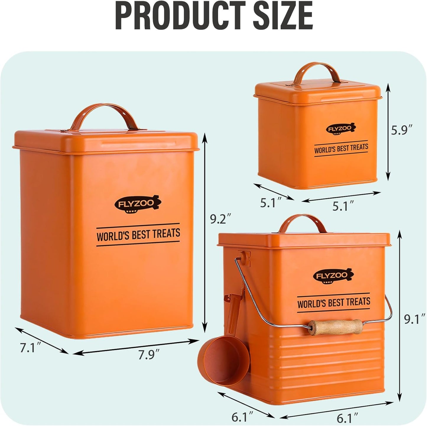 Dog and Cat Food Metal Storage Container Set, Farmhouse Pet Food Storage Containers with Lid and Dry Food Scoop (Orange)