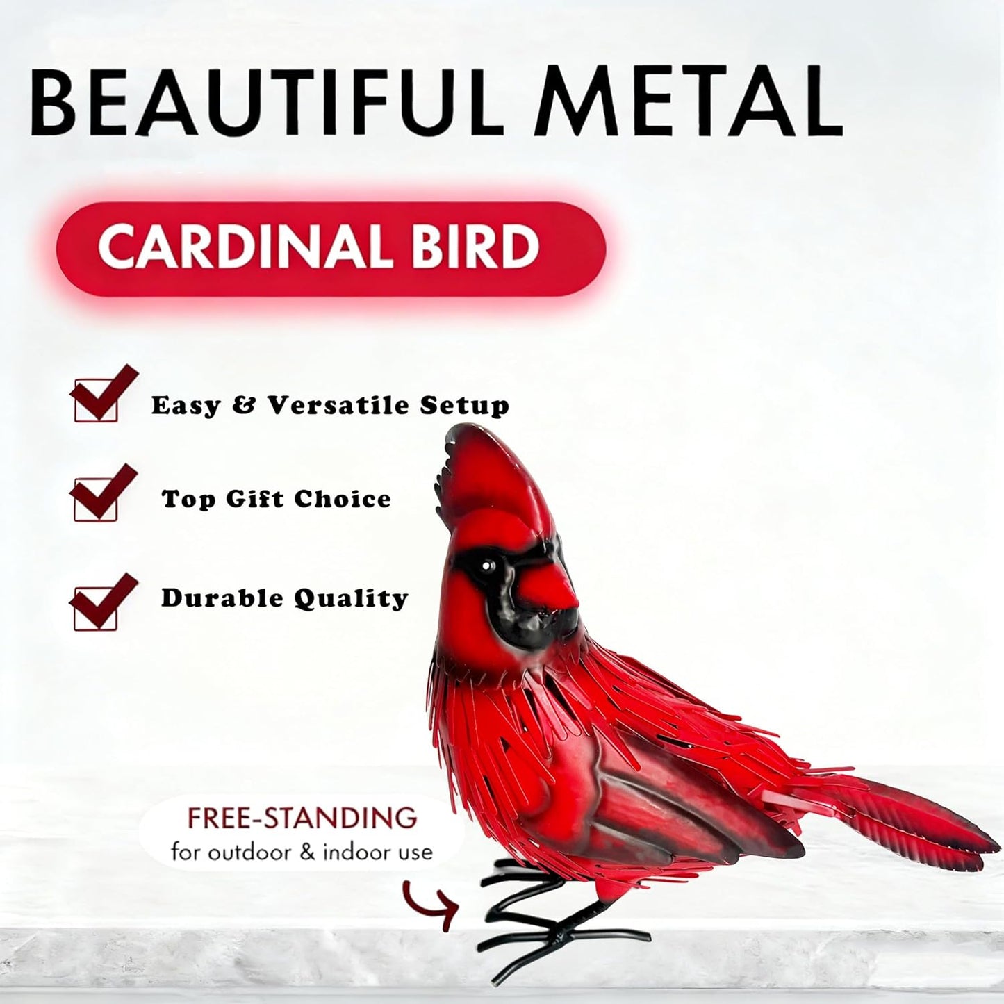 Metal Red Cardinal Garden Decoration Statue Metal Bird Yard Art Red Bird Sculpture for Outdoor Patio & Indoor Home Decor - Gifts for Mom Grandma