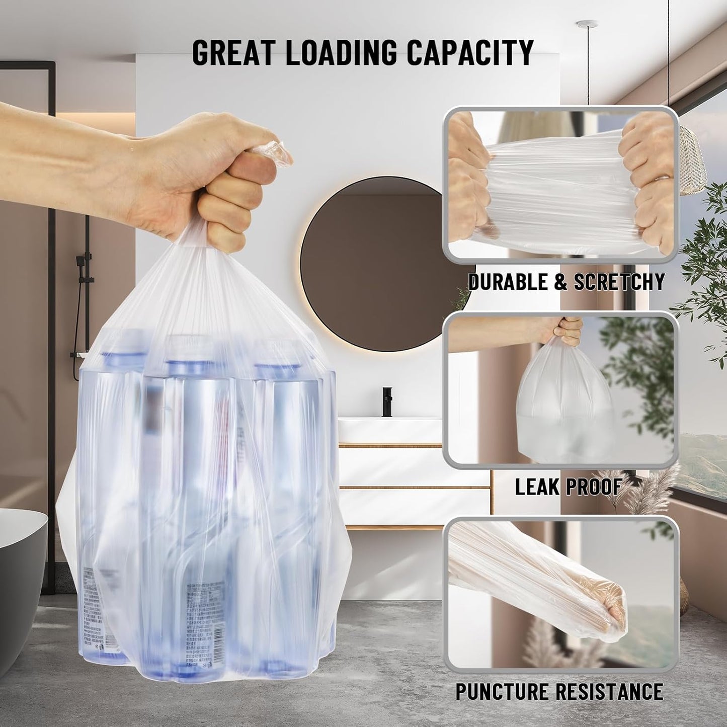 220Counts Small Trash Bags 4 Gallon, Flexible & Durable Small Garbage Bags, Unscented & Easy Tearing 4 Gallon Trash Bag for Kitchen, Bathroom, Bedroom, Office, Transparent,0.3Mil