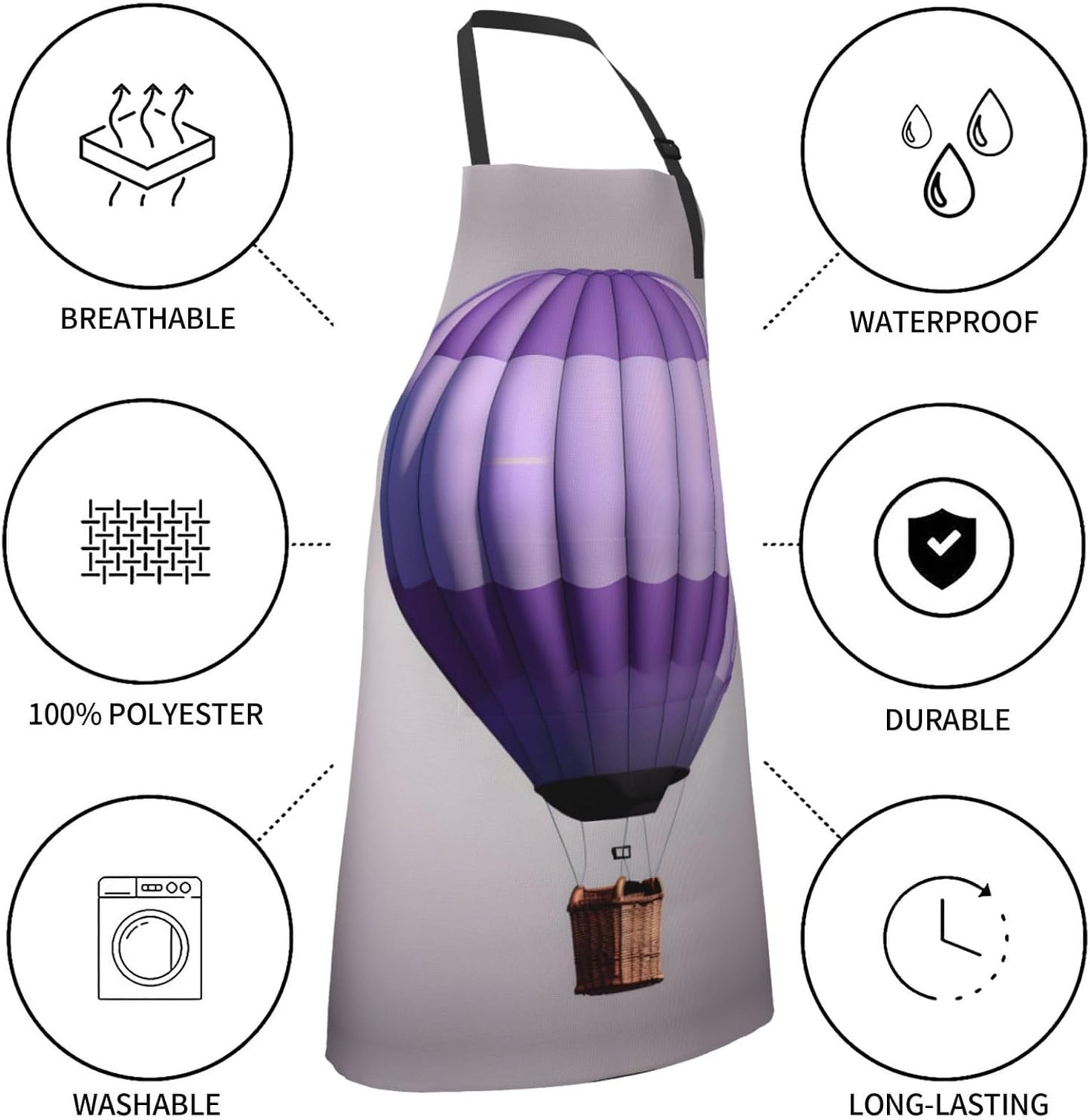 Lavender Hot Air Balloon Print Laundry apron 28x33 In Waterproof Kitch