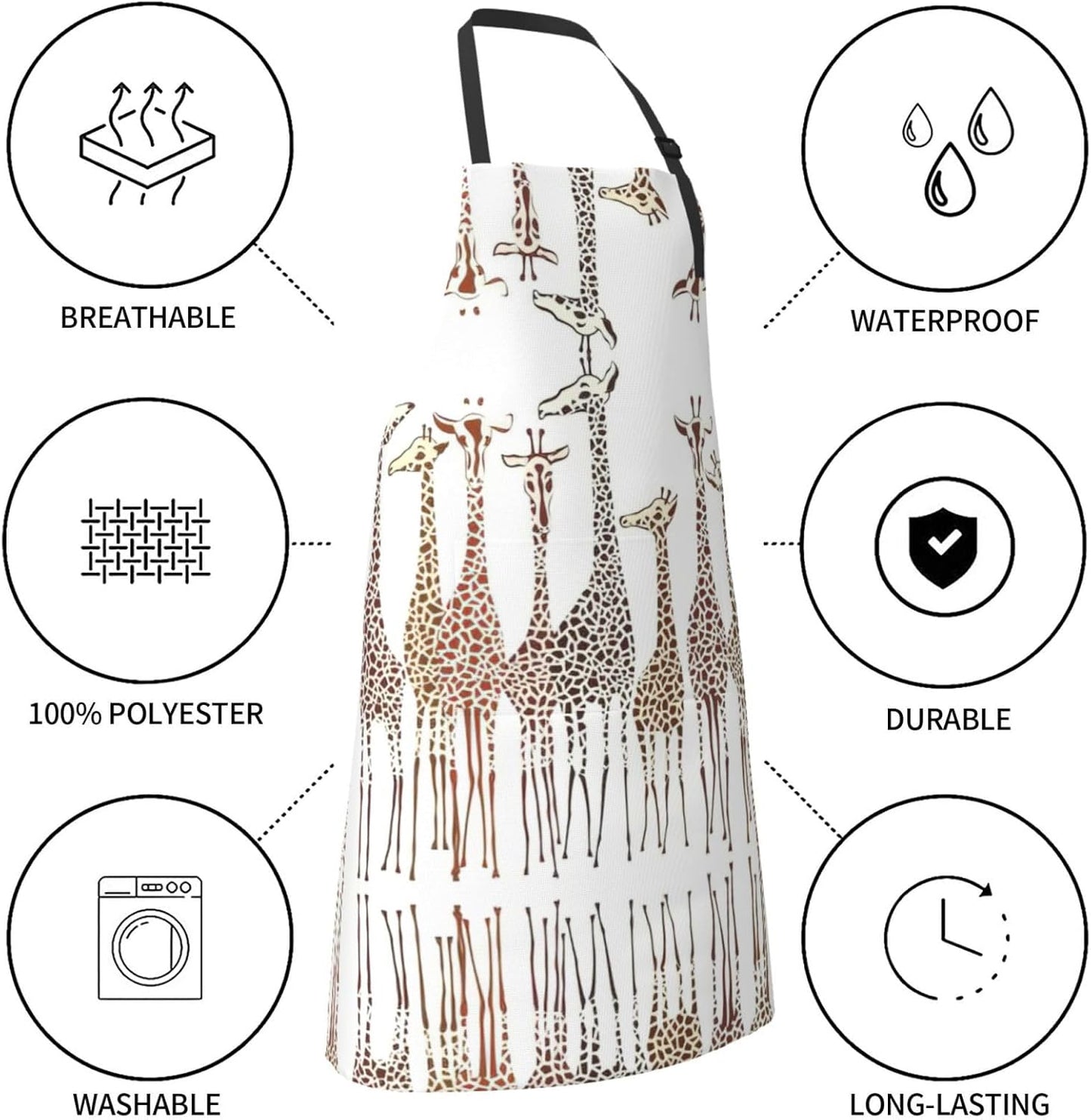Cute Wild Cartoon Giraffes Print Laundry apron 28x33 In Waterproof Kitchen Apron with Pockets for Cooking Baking
