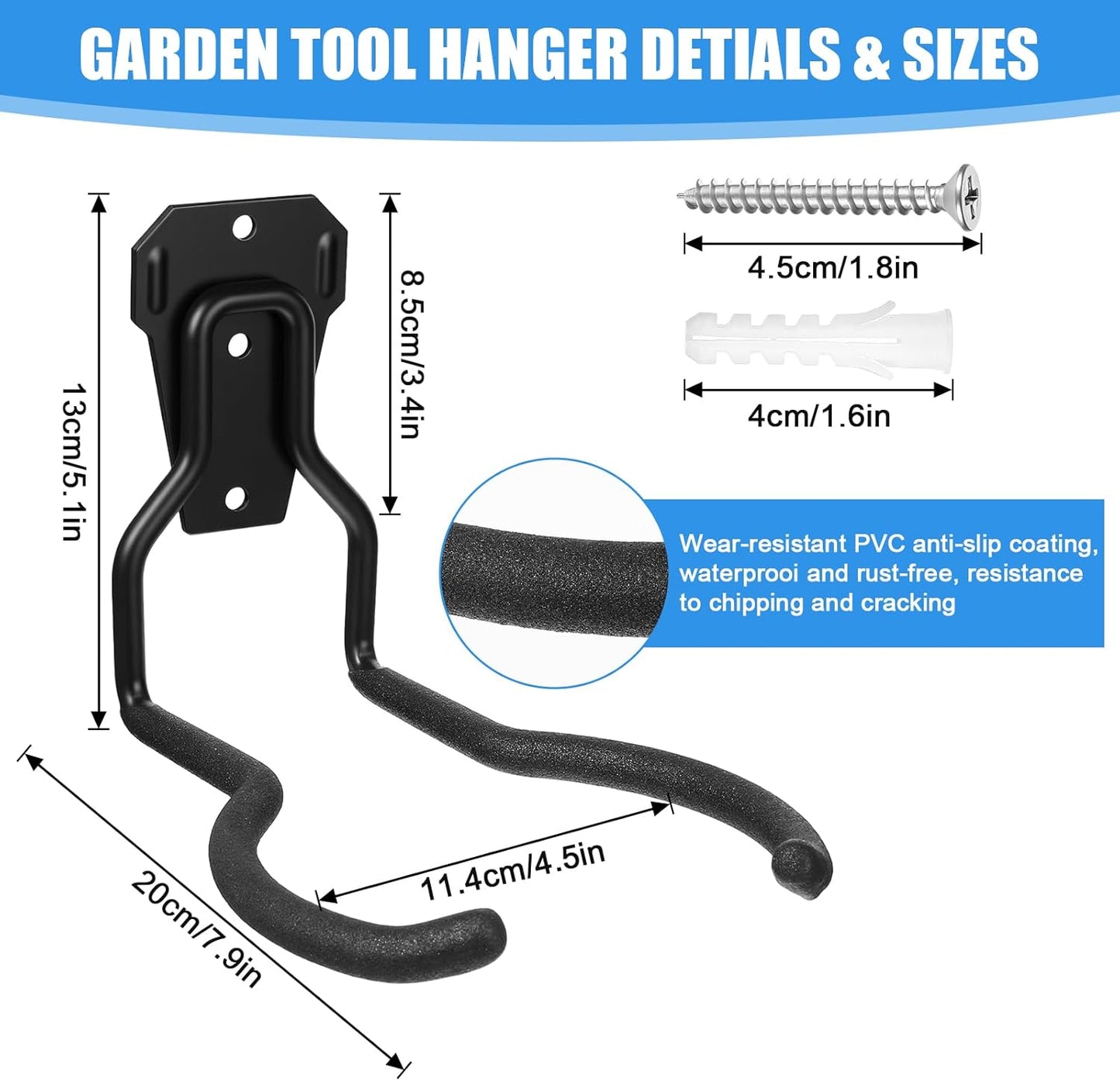MAQUITA Garden Tool Wall Mount Rack, 4-Piece Steel String Trimmer Holder, Garage Storage Hook for Weed Eater, Leaf Blower, Lawn Equipment