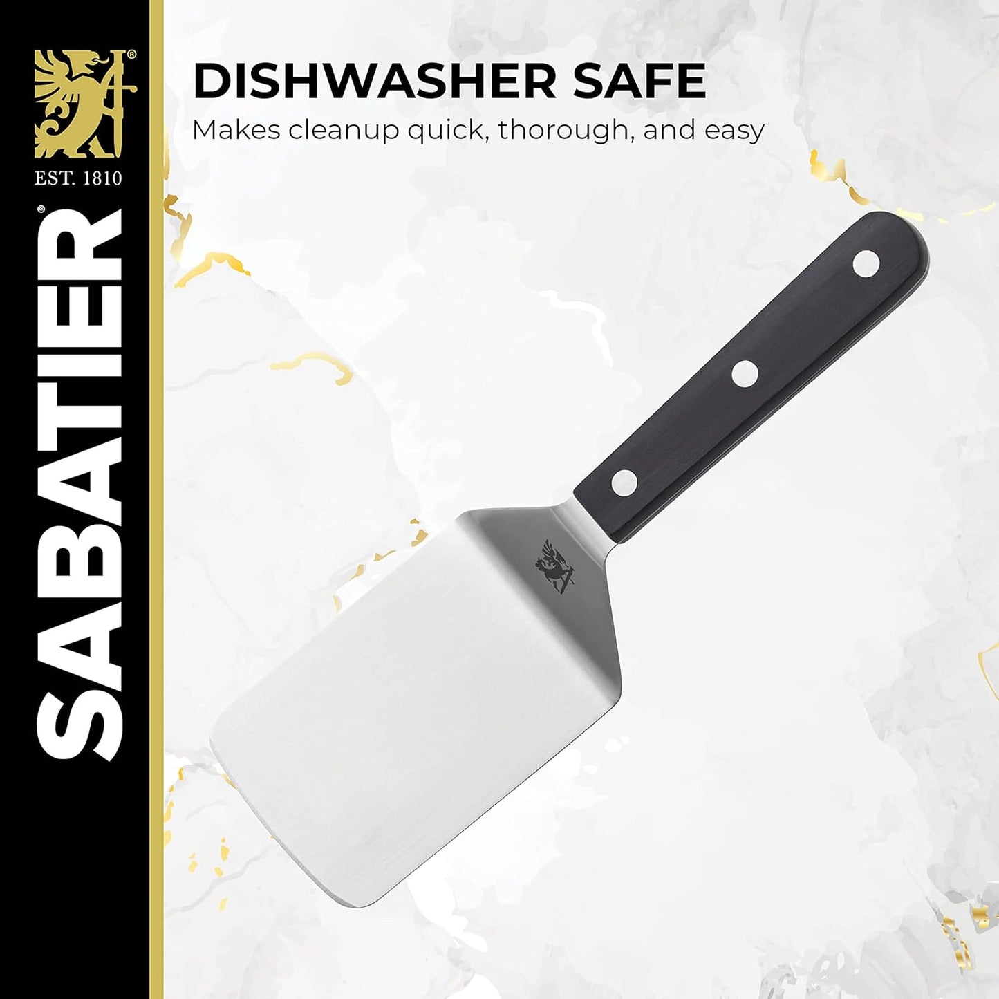 Sabatier Triple Rivet Stainless Steel Wide Turner, 9.65-Inch, Black,5154549
