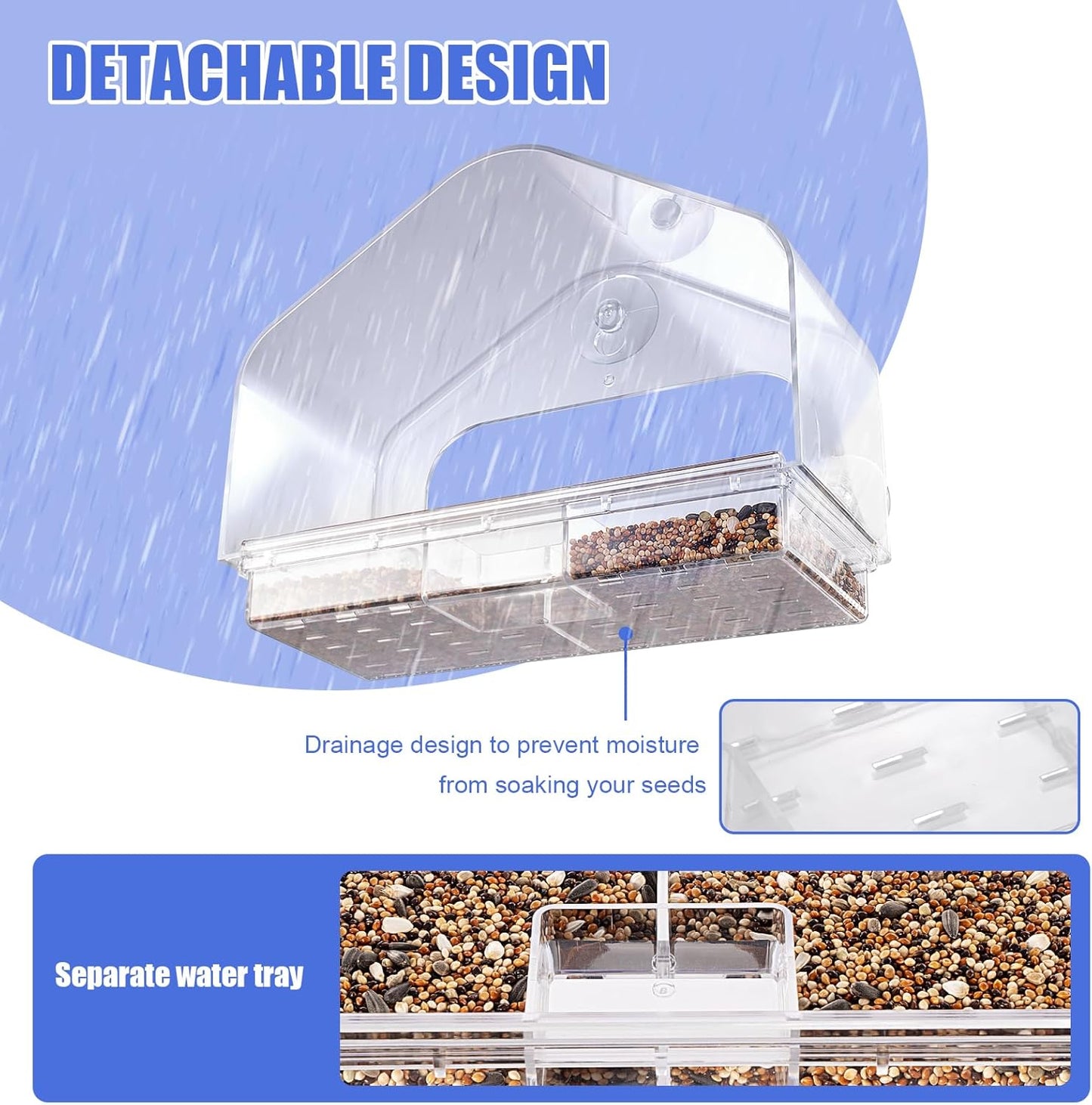 Clear Acrylic Window Bird Feeder for Outside with Suction Cups Transparent Birds Houses Tray for Viewing Wild Bird Watching Gifts for Cats, Garden Decor