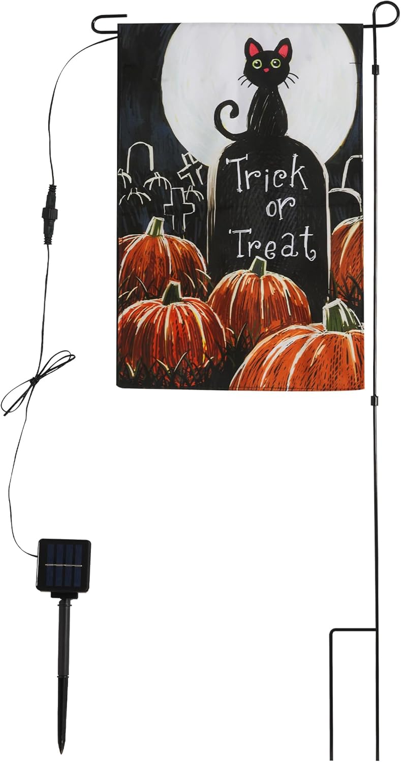 Solar Lighted Christmas Black Cat & Pumpkin Garden Flag Stake, Double-Sided Outdoor Yard Decor, LED Flag for Patio Lawn Thanksgiving Party Winter Holiday Decorations & Gifts