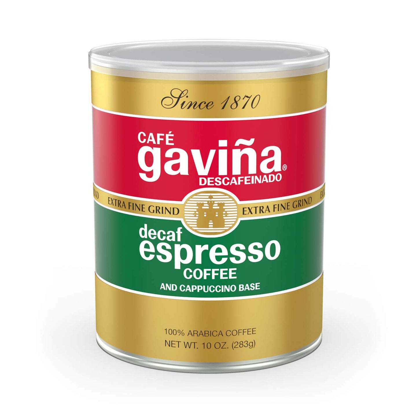 Café Gaviña Decaf Espresso Roast, Extra Fine Ground, 100% Arabica, Dark Roast, 10 oz Can