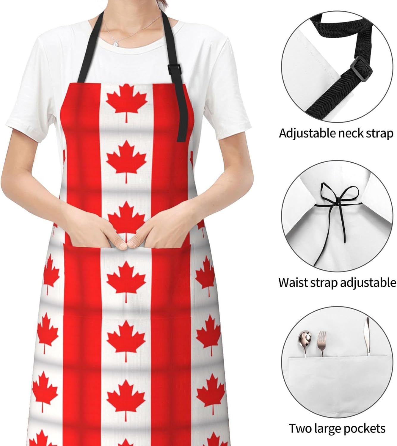 Canadian flag print Waterproof chef's apron with pocket apron for kitchen cooking baking barbecue and gardening