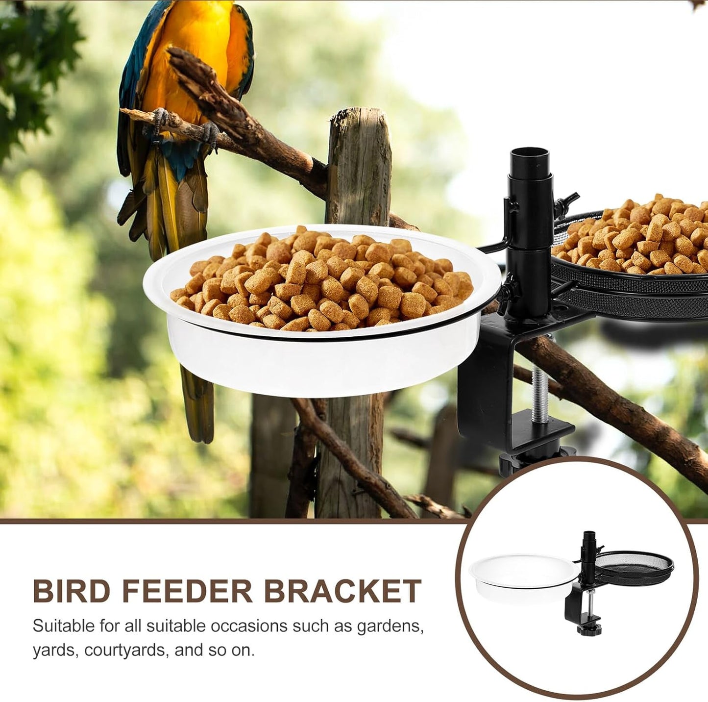 FAVOMOTO Multi-Function Metal Bird Feeder Stand with Washable Mesh Tra