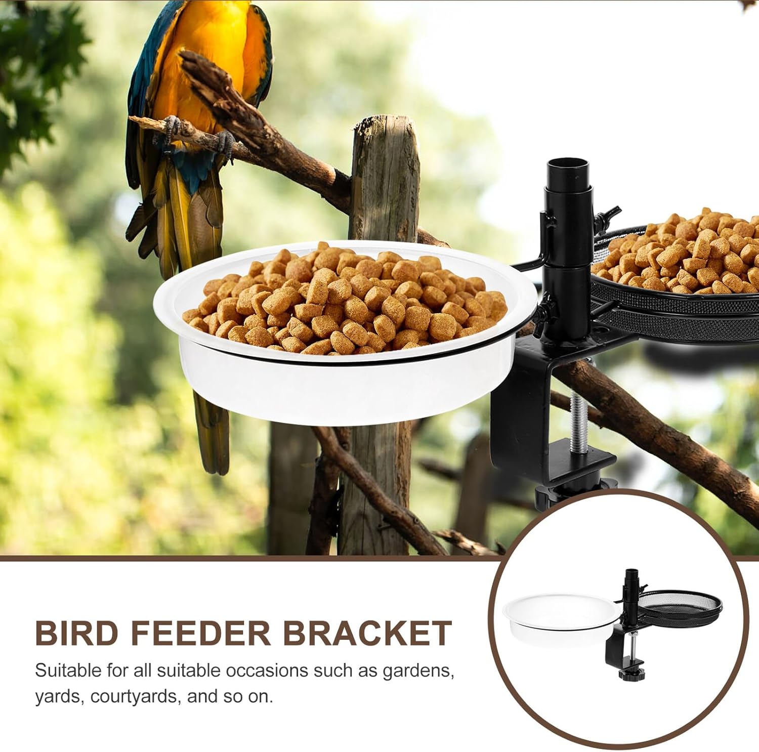 FAVOMOTO Multi-Function Metal Bird Feeder Stand with Washable Mesh Tra