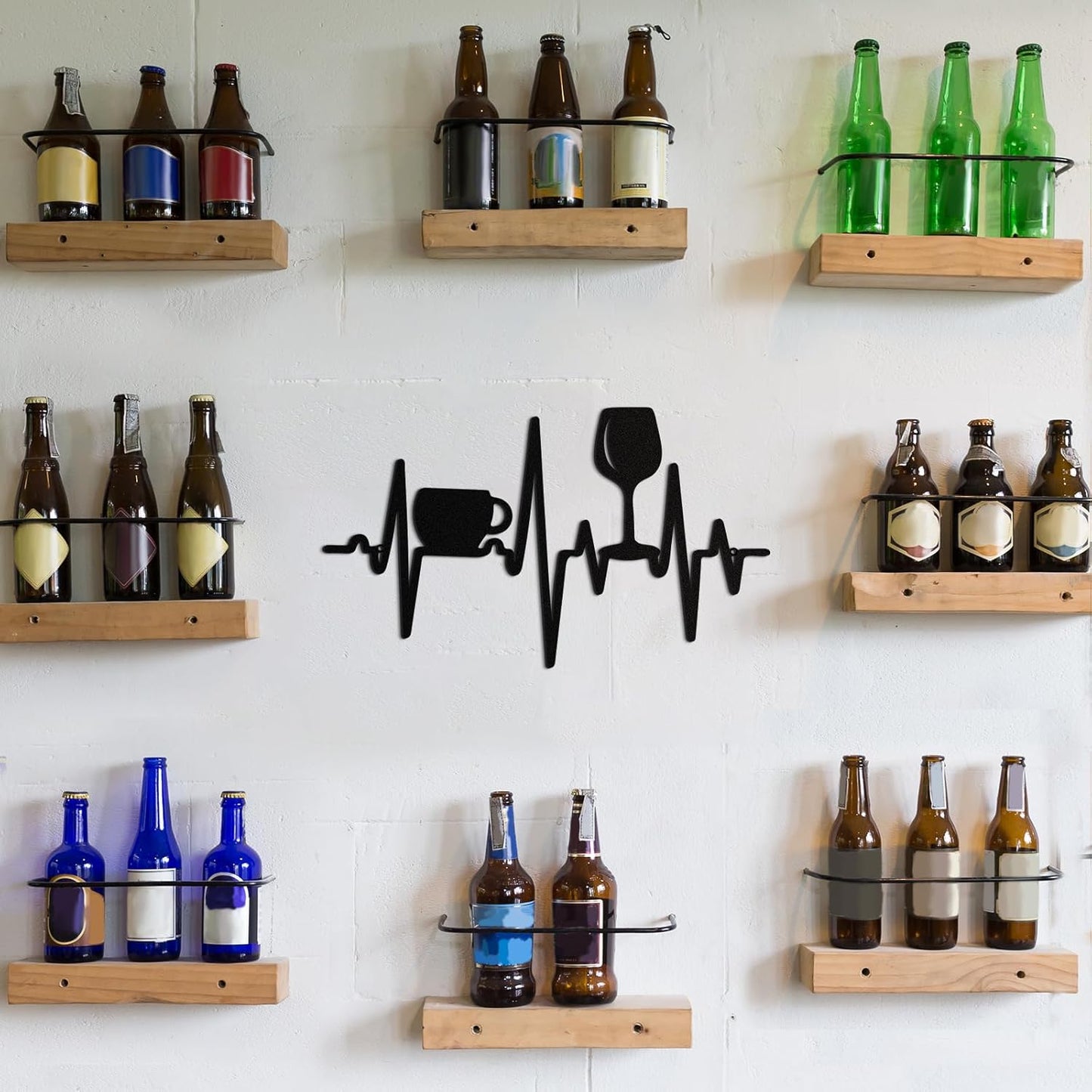 Blulu Heartbeat Coffee and Wine Bar Sign 15.75 x 9.04 Inch Rustic Blac