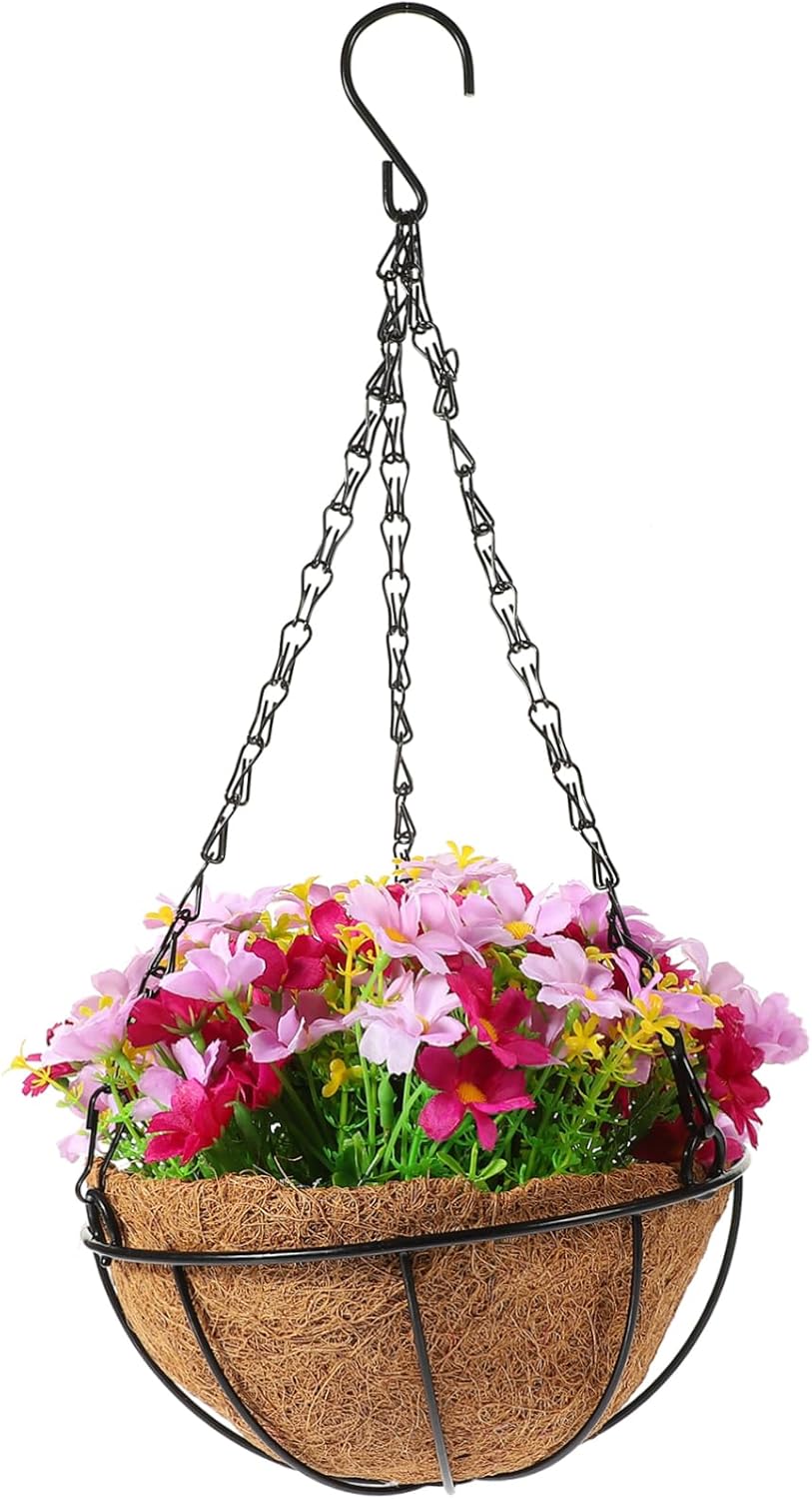 PRETYZOOM Artificial Flower Hanging Basket Large Silk Hydrangea Fake P